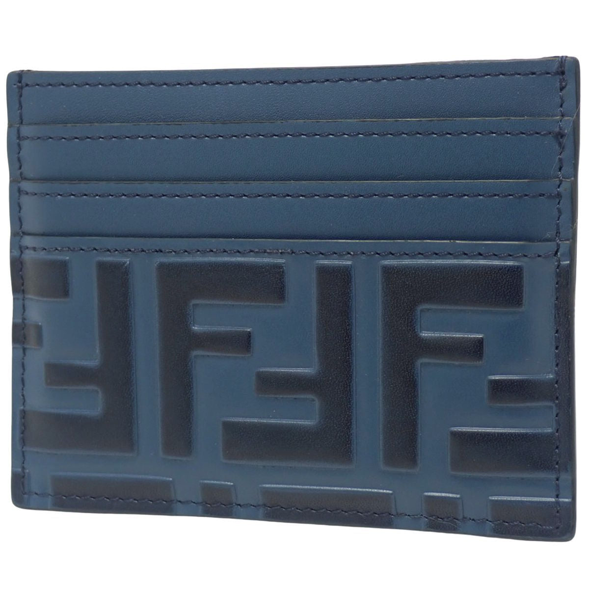 Zucca pattern leather card case in navy and black (7M0164)