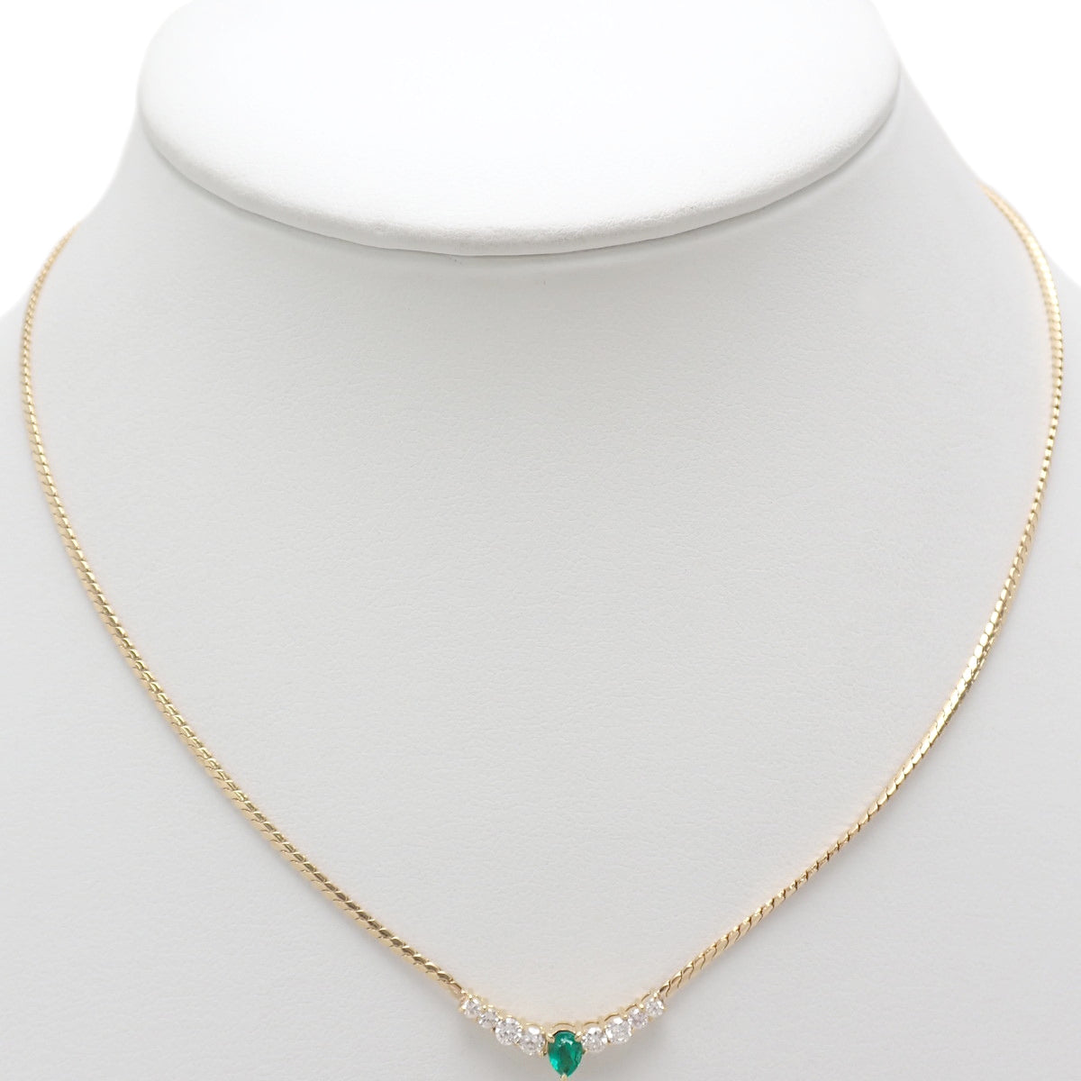 エメラルド ダイヤモンド ネックレス E0.34/D0.19 イエローゴールド K18YG 6.5g