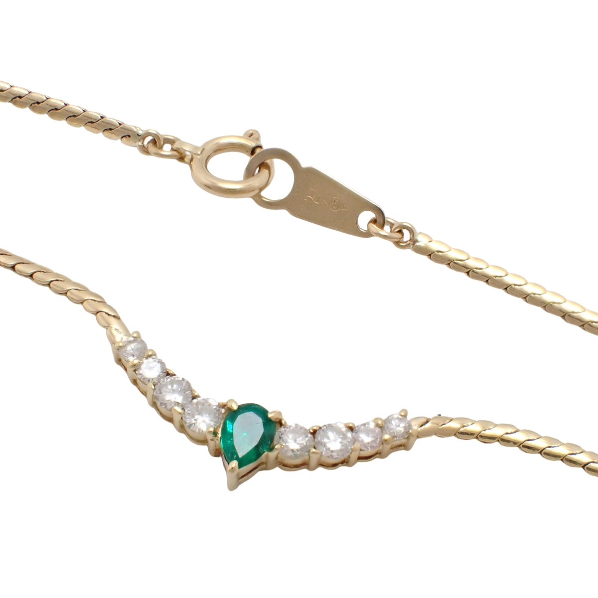エメラルド ダイヤモンド ネックレス E0.34/D0.19 イエローゴールド K18YG 6.5g