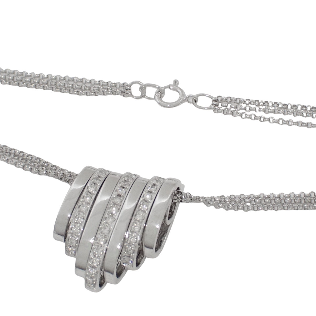 Triple Chain Diamond Necklace D0.30 White Gold K18WG 14.7g