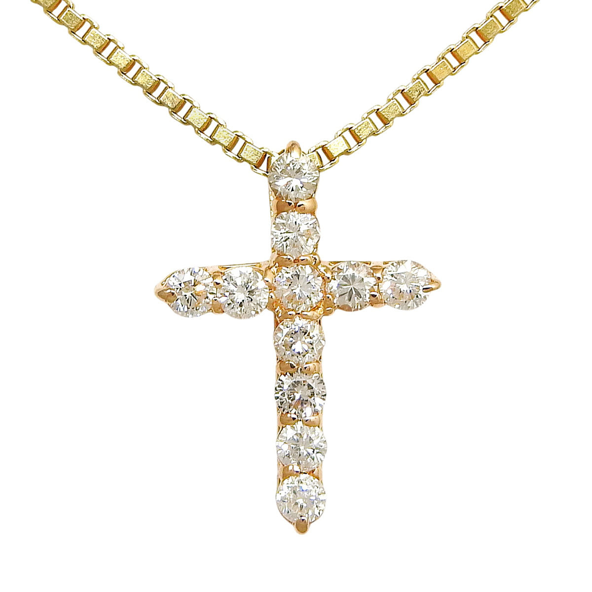 Diamond Cross Necklace D0.30 Yellow Gold K18YG Pink Gold K18PG 3.6g