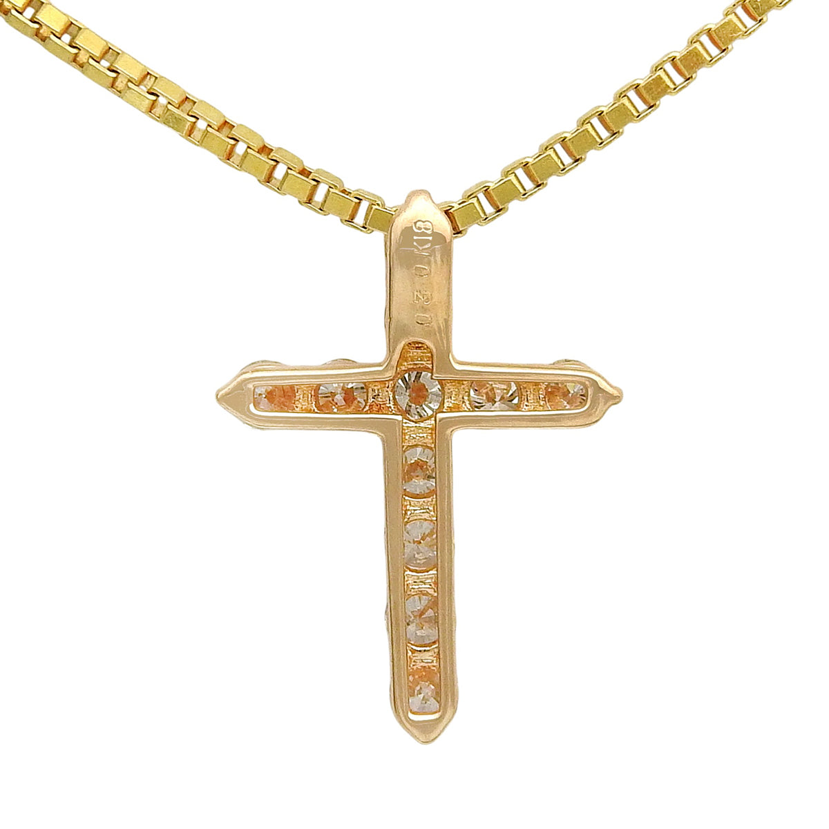 Diamond Cross Necklace D0.30 Yellow Gold K18YG Pink Gold K18PG 3.6g