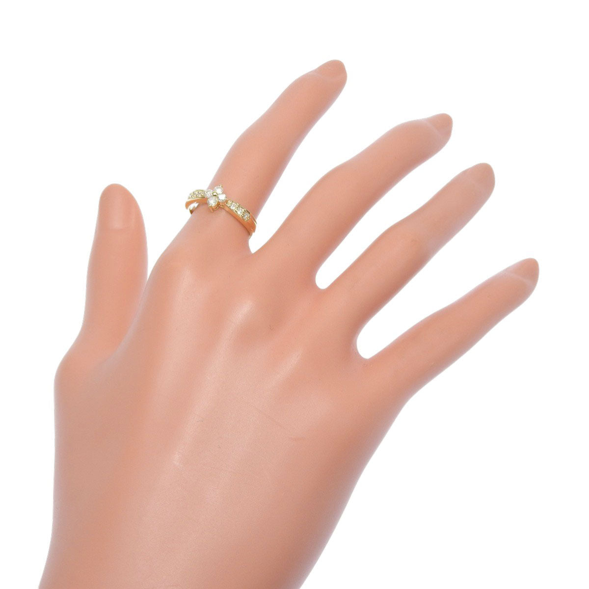 花朵形钻石戒指，D0.33，18K黄金，K18YG，11号（51），3.2克