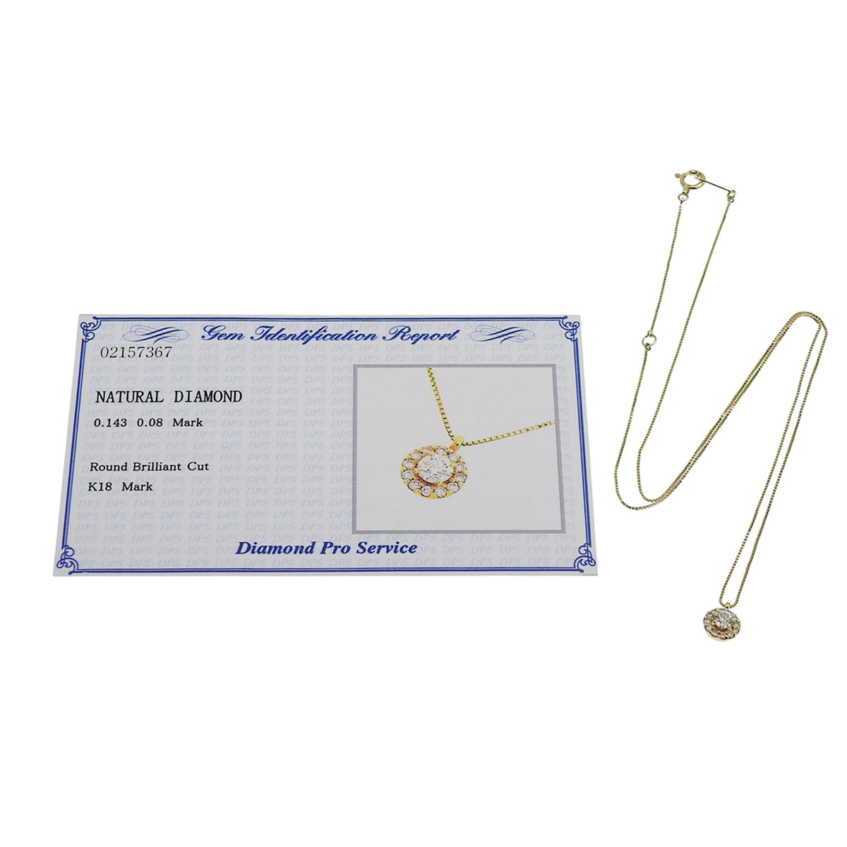 钻石项链 D0.143,0.08 黄金 K18YG 1.5克