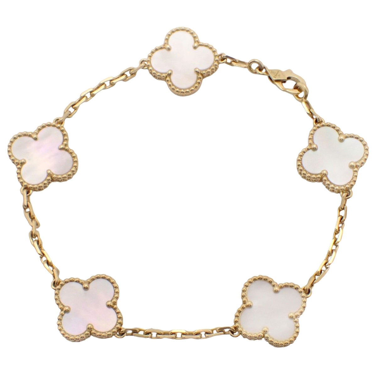 复古阿尔罕布拉手镯，5个图案，珍珠母贝，18K黄金