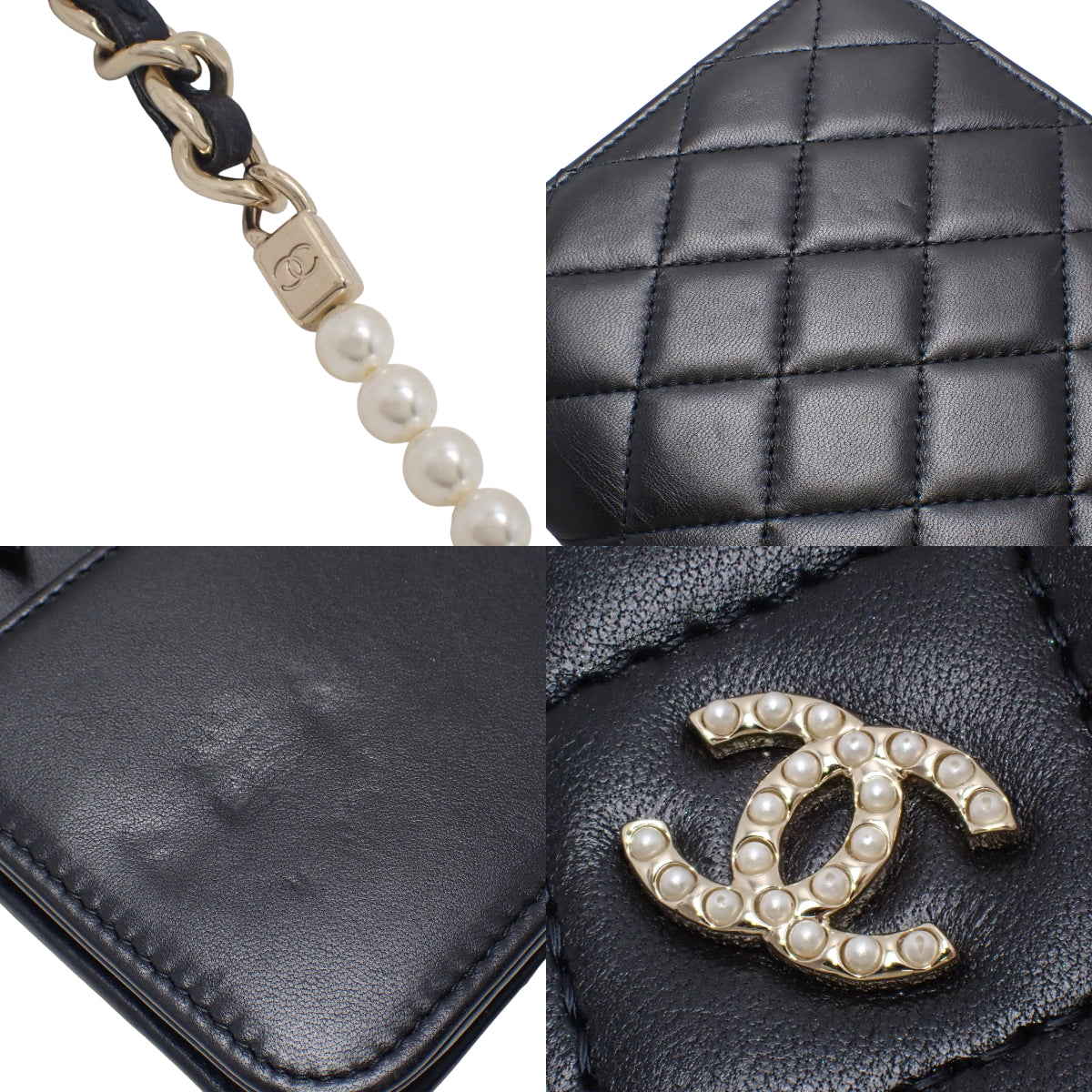 マトラッセ クラシック ココマーク チェーンウォレット ラムスキン ブラック