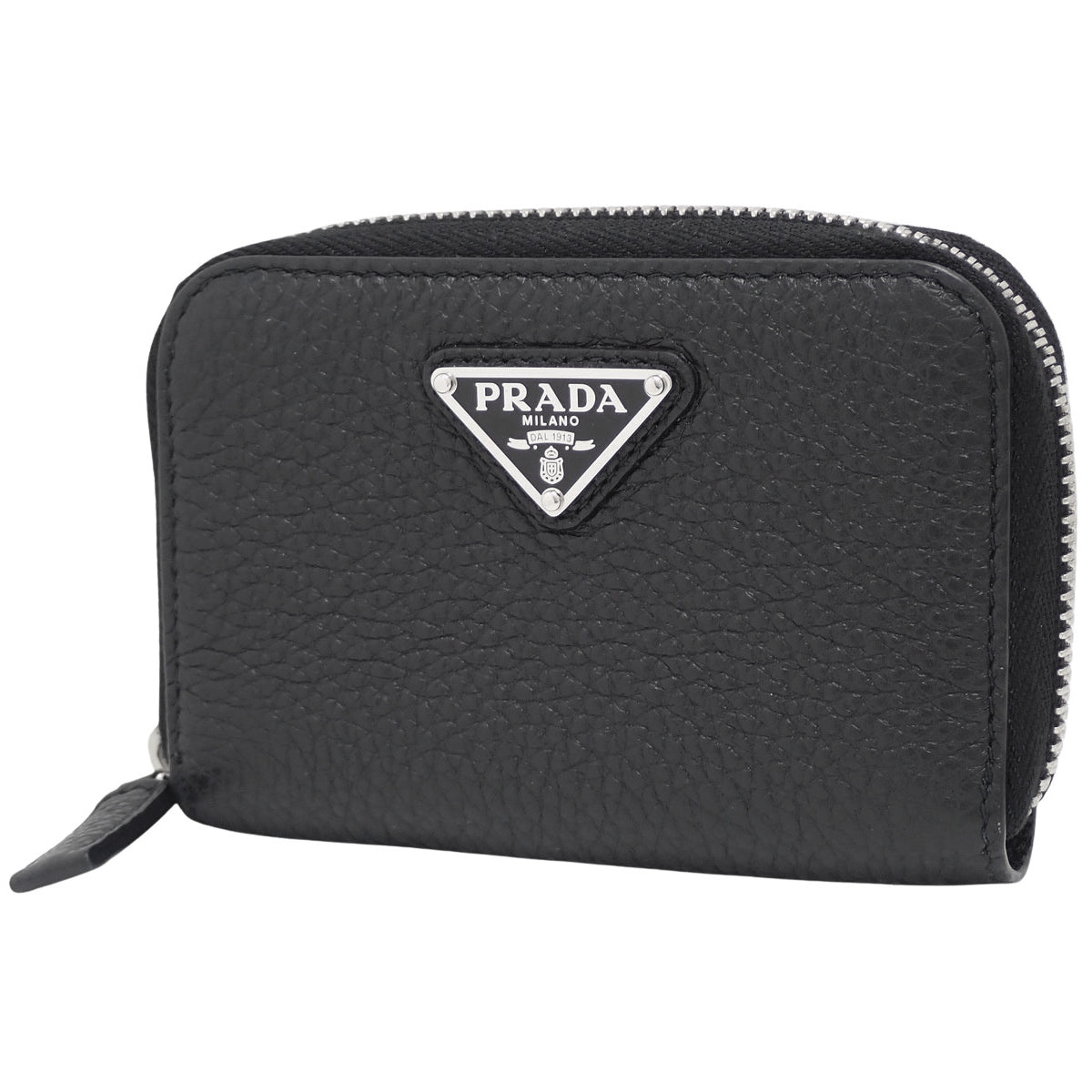 Triangle coin case in Vitello Dino leather, Nero 2MM003