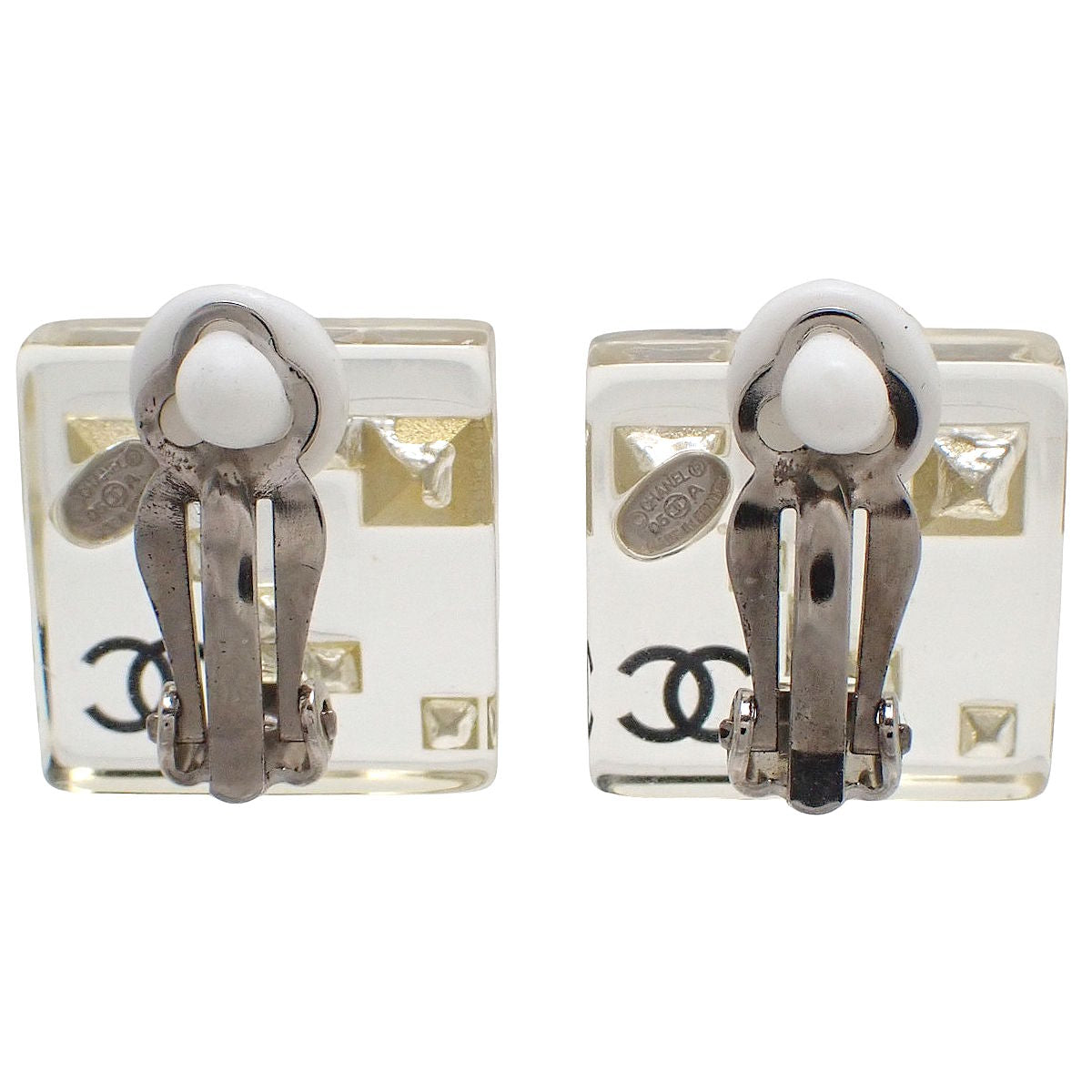 Coco Mark Rhinestone Clear Earrings Metal Plastic