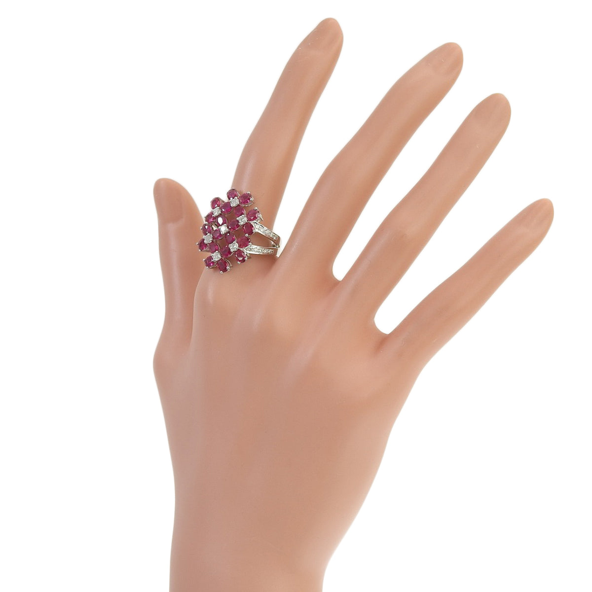 ルビー フラワーリング R3.59/D0.50 ホワイトゴールド K18WG 7.4g