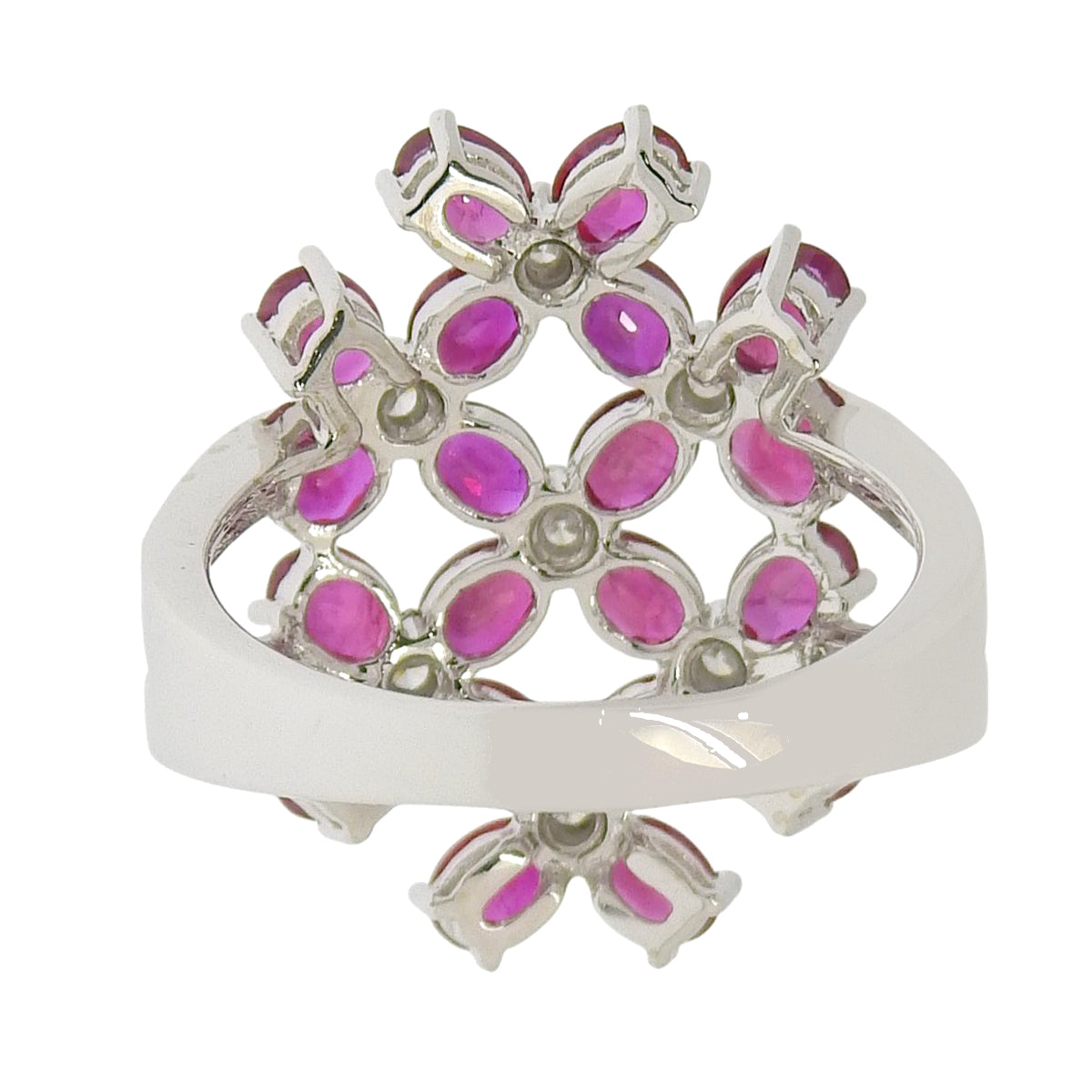 ルビー フラワーリング R3.59/D0.50 ホワイトゴールド K18WG 7.4g