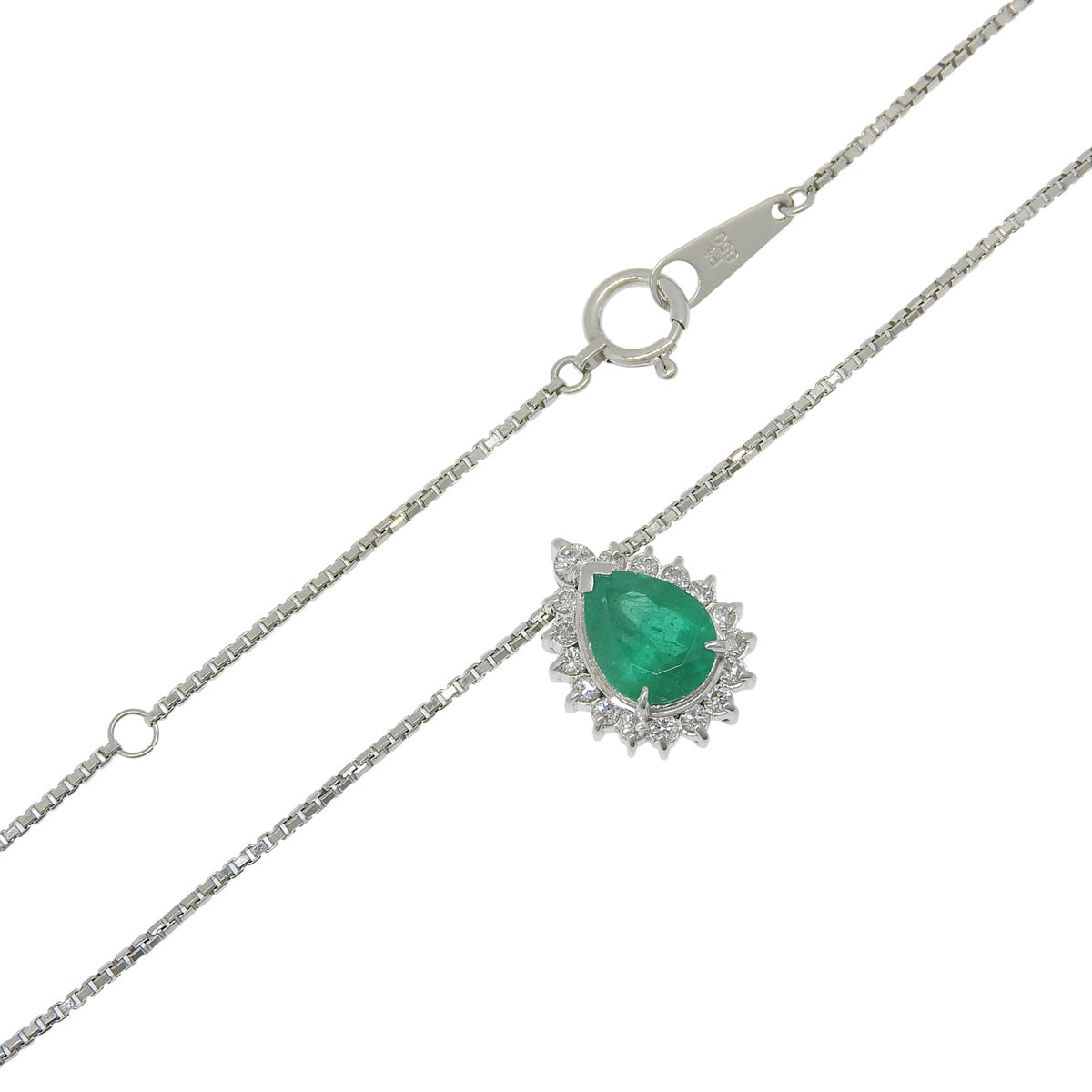 Emerald Diamond Teardrop Necklace E1.12/D0.25 Platinum Pt850 6.2g