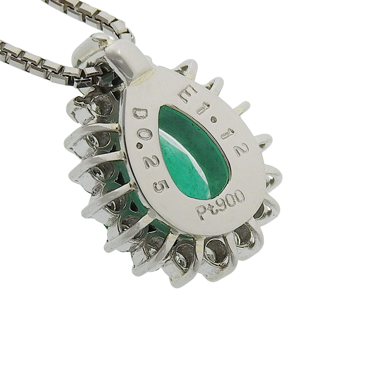 Emerald Diamond Teardrop Necklace E1.12/D0.25 Platinum Pt850 6.2g