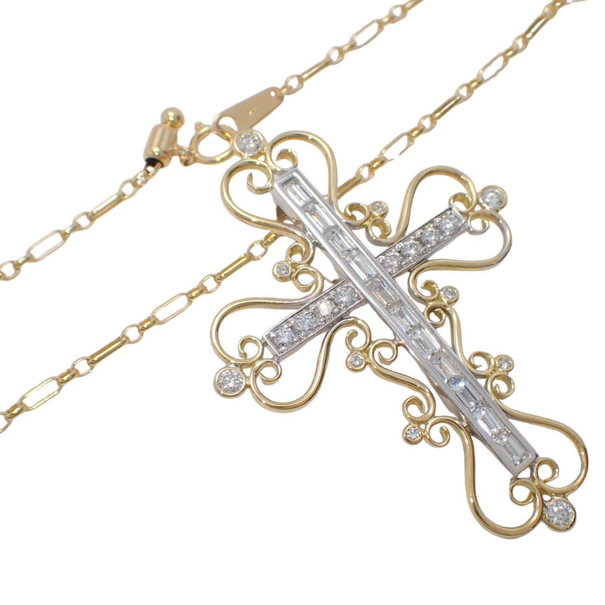 ビッグ クロスモチーフ ダイヤモンド ロング ペンダント D2.00 K18YG K18WG 16.5g