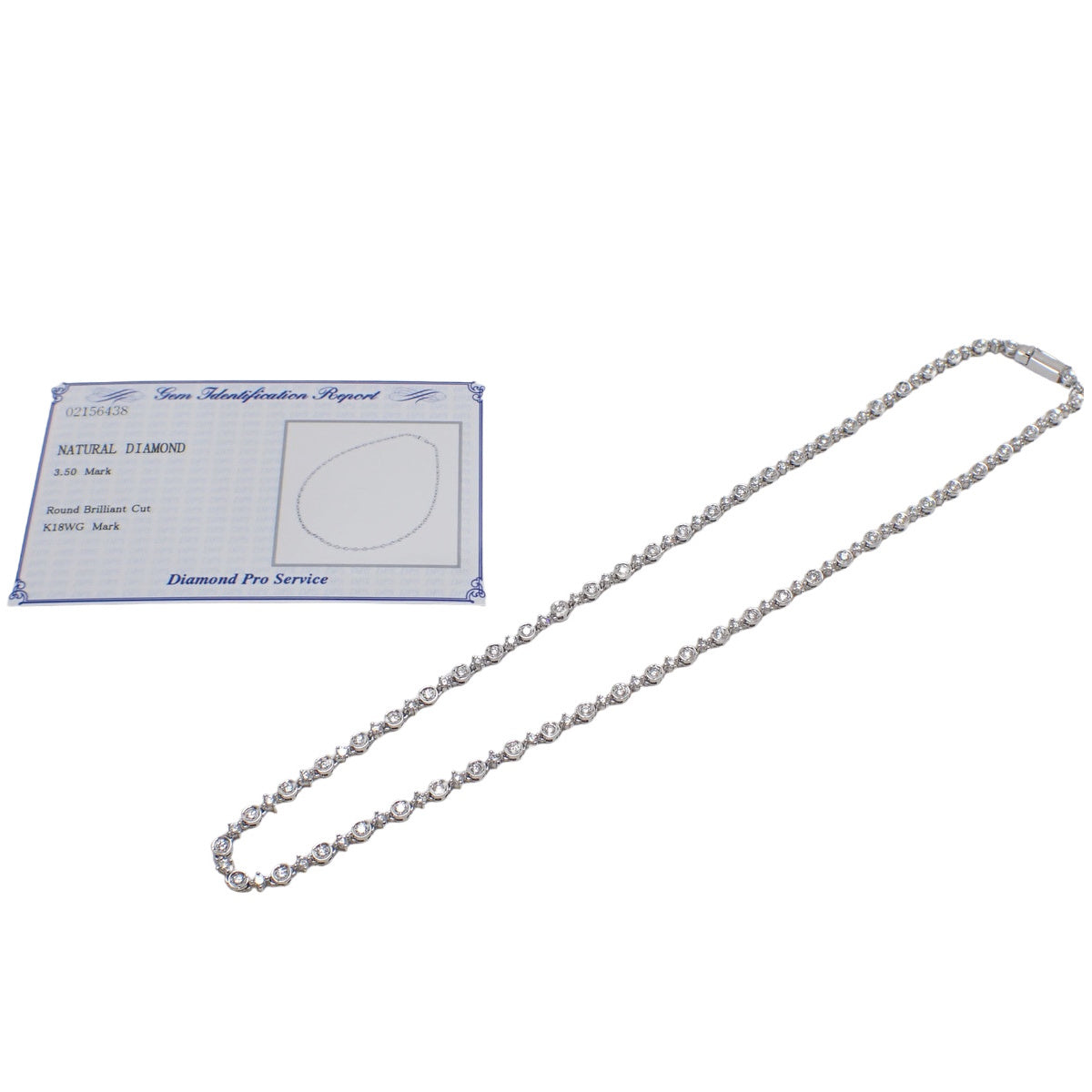 ダイヤモンド テニス ネックレス D3.50 ホワイトゴールド K18WG 19.0g