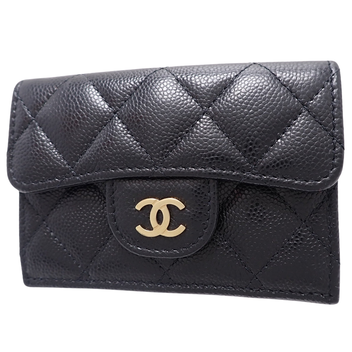 マトラッセ ココマーク 三つ折り財布 キャビアスキン ブラック A84401