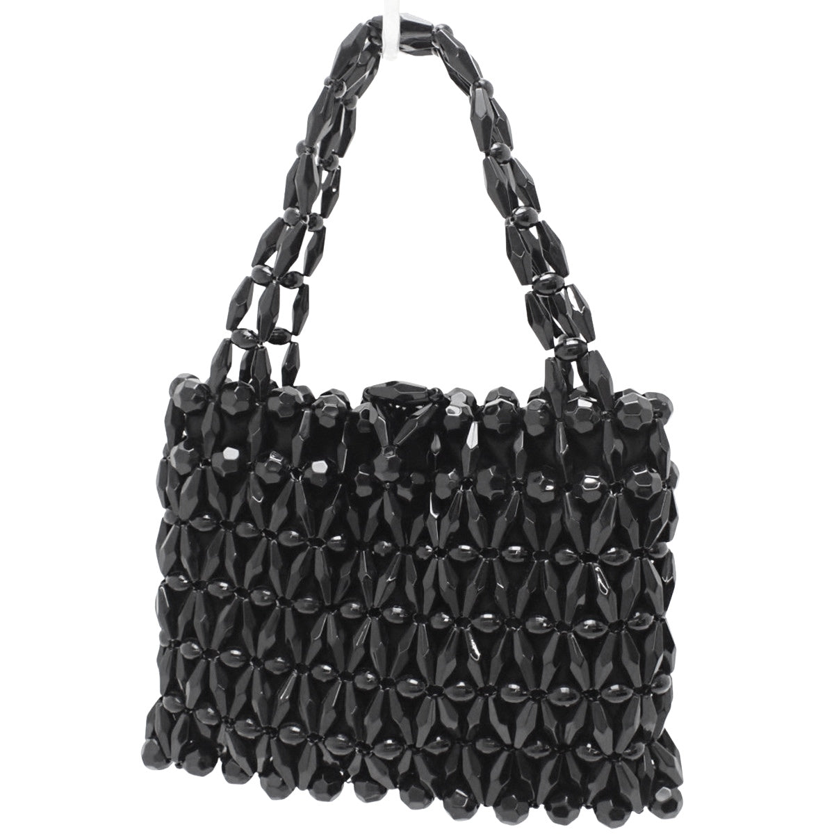 ビーズクロッシェハンドバッグ プラスチック ブラック