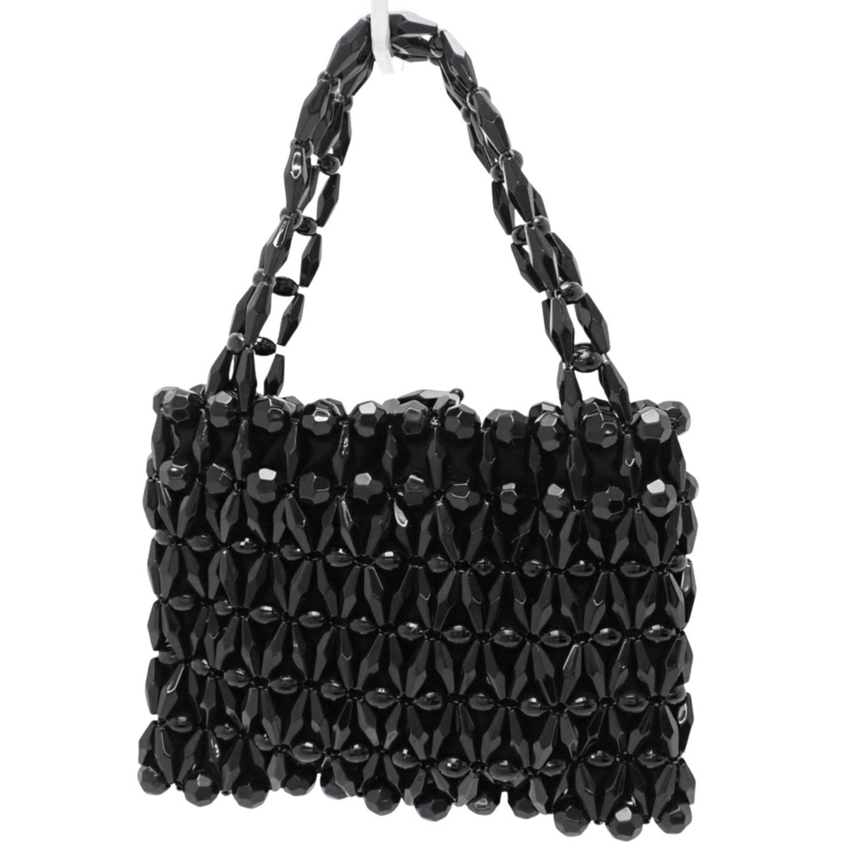 ビーズクロッシェハンドバッグ プラスチック ブラック