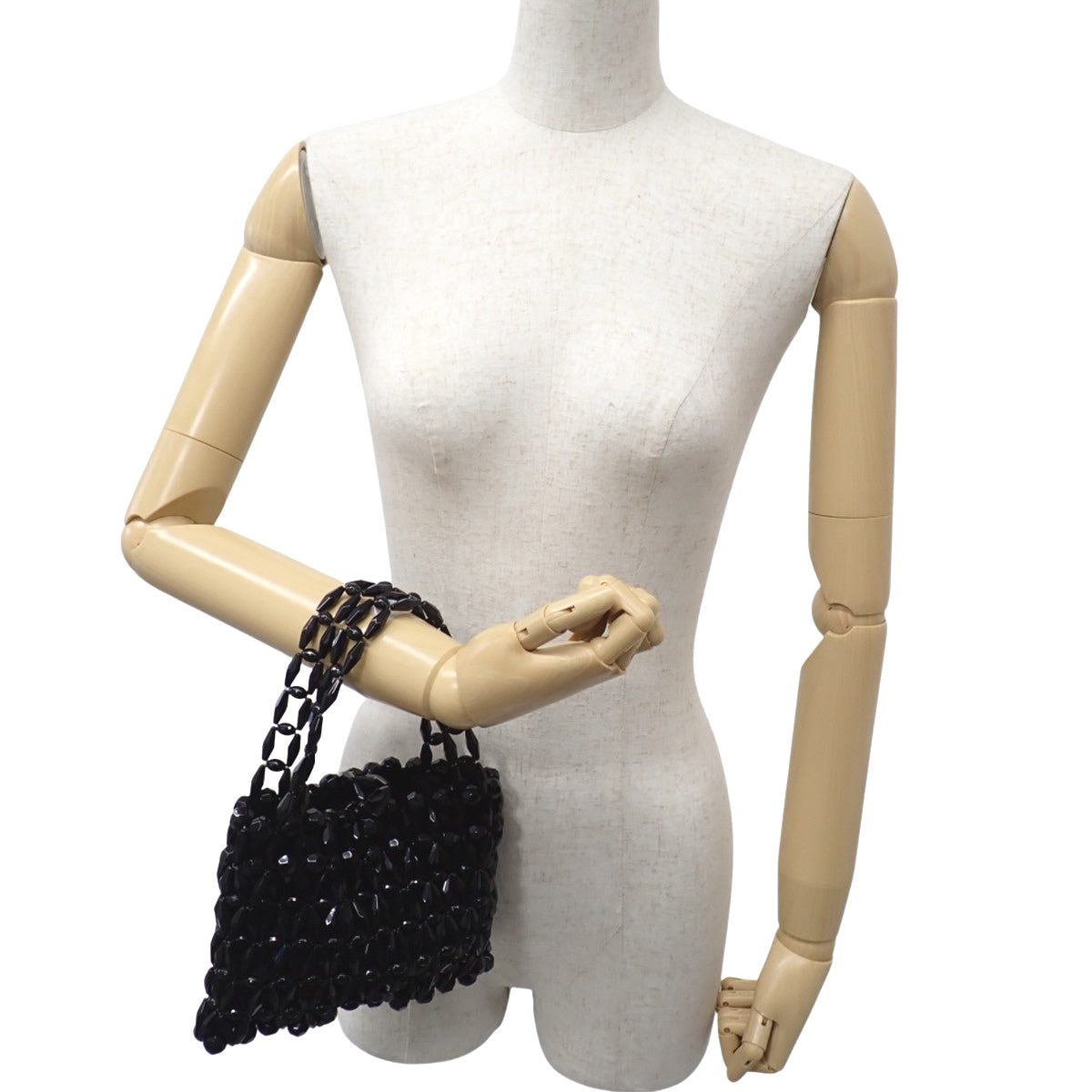 ビーズクロッシェハンドバッグ プラスチック ブラック