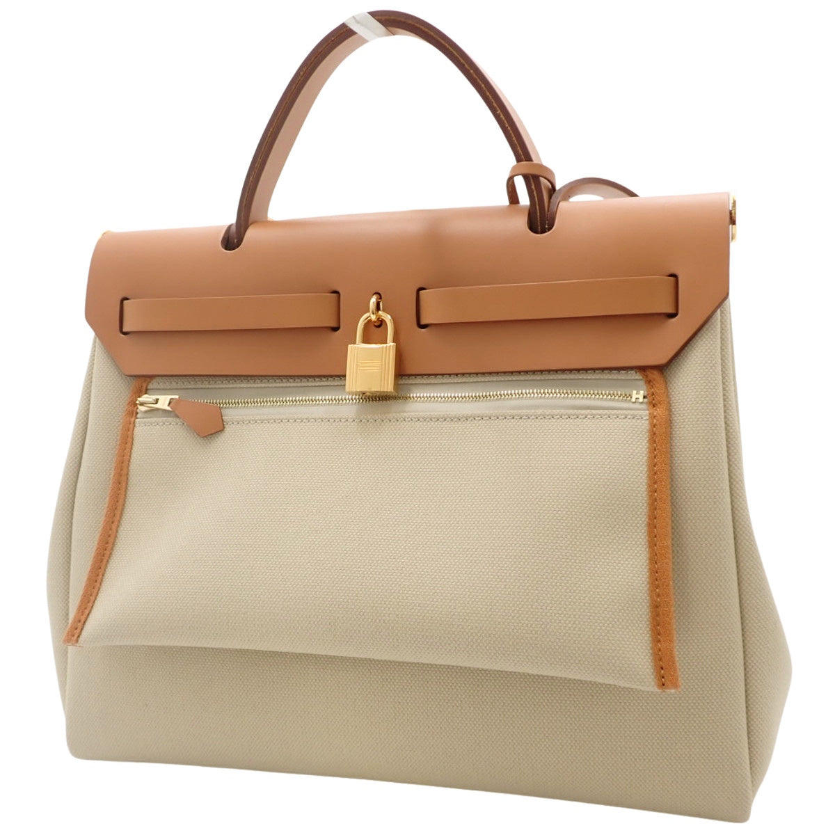 エールバッグジップPM トワルアッシュ レザー ベージュ ブラウン ゴールド金具 B刻印