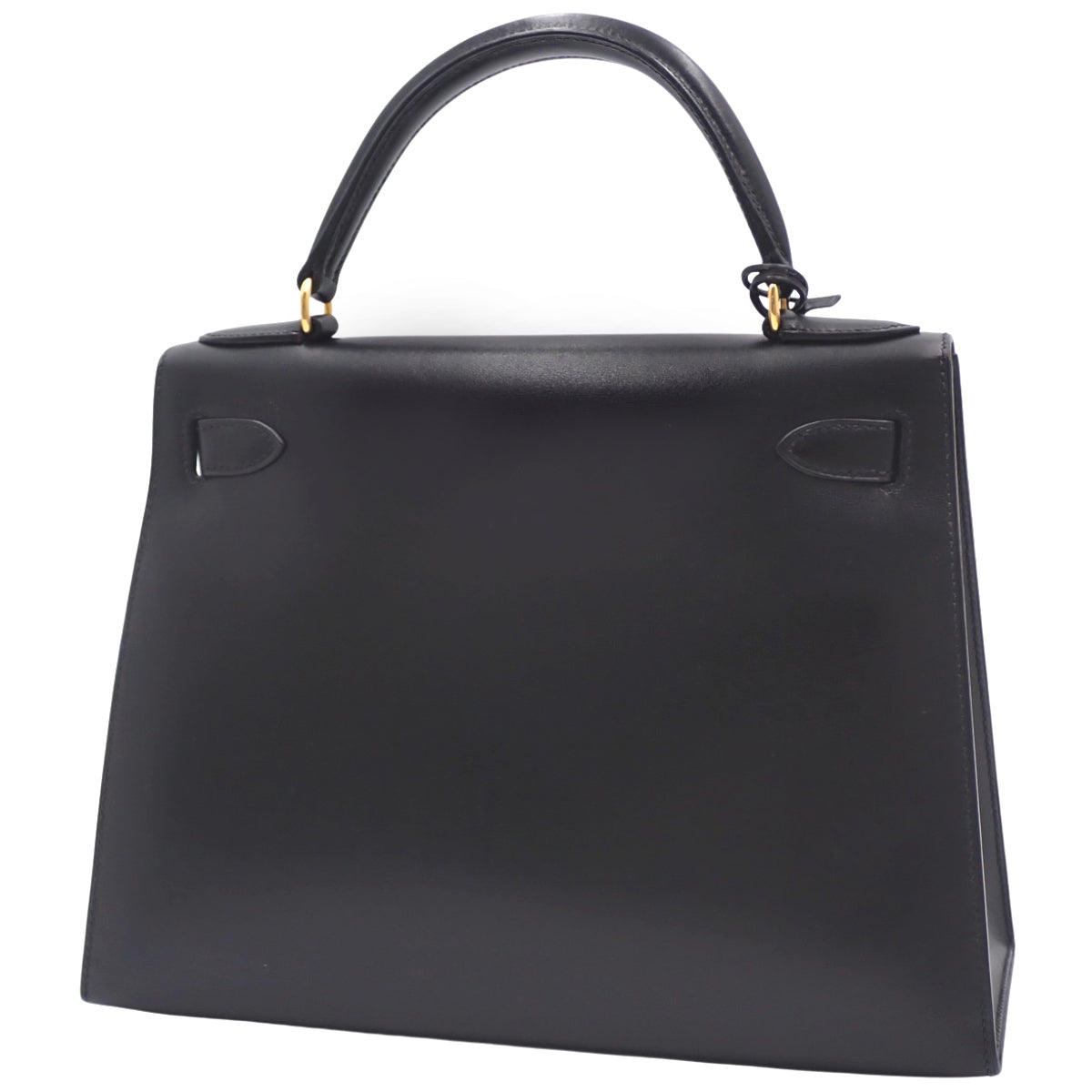 Kelly 28 (Outer Stitch) Box Calf Leather, Black, Gold Hardware, B Stamp