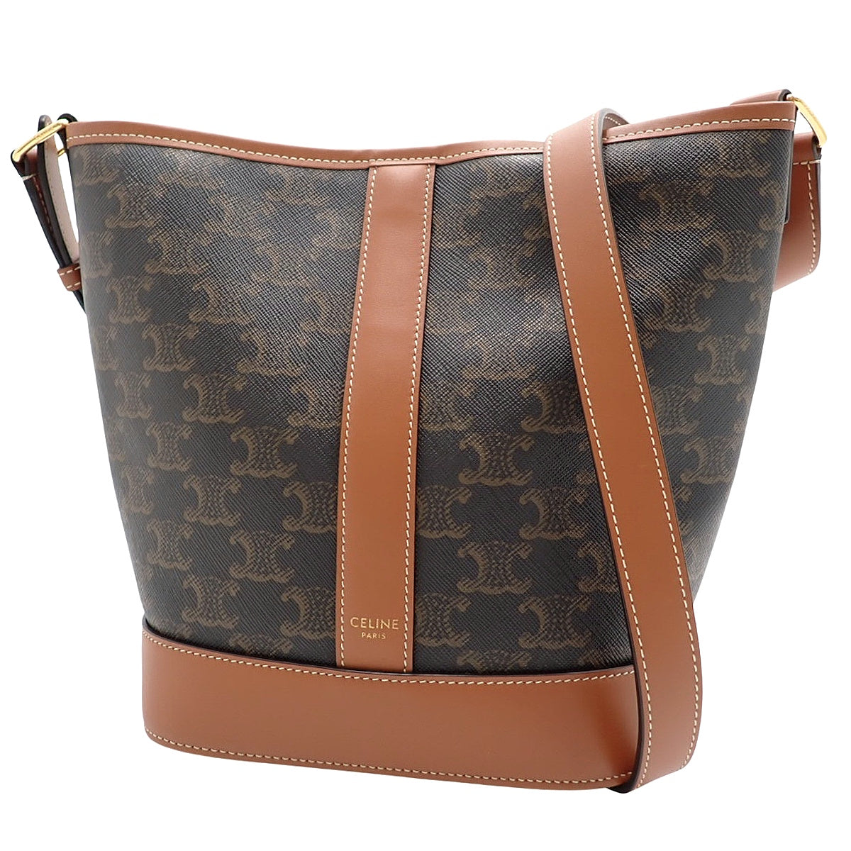 Small Bucket Bag in Calfskin and Triomphe Canvas, Tan, 191442CAS.04LU