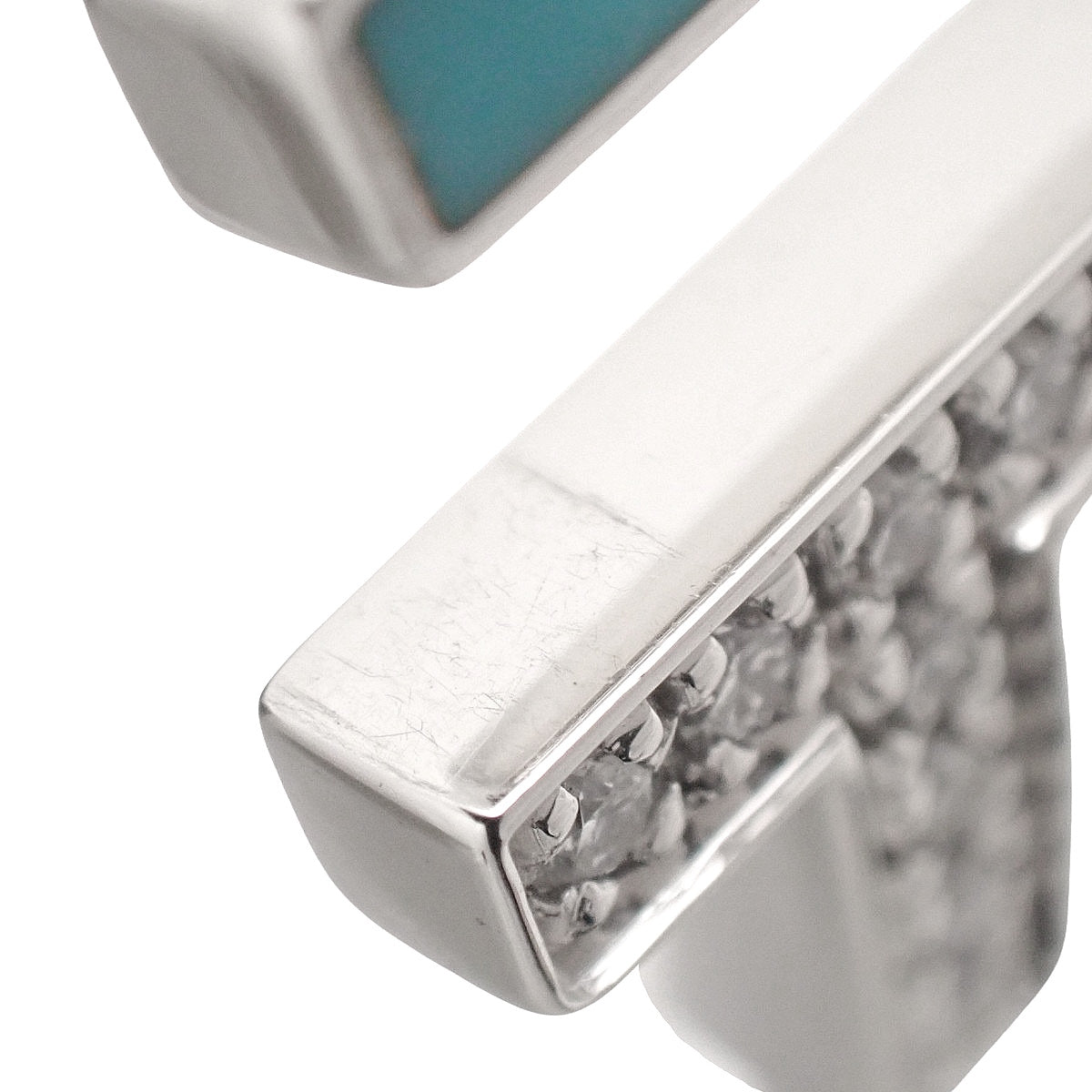 T-wire bracelet with diamonds and turquoise in 18K white gold and 8.0g