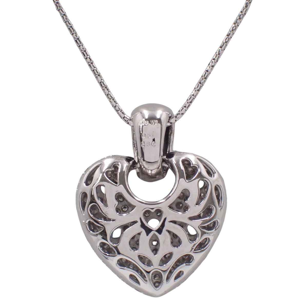 ハートモチーフ アクアマリン ダイヤモンド ネックレス AQ0.61/D2.84 K18WG 19.0g