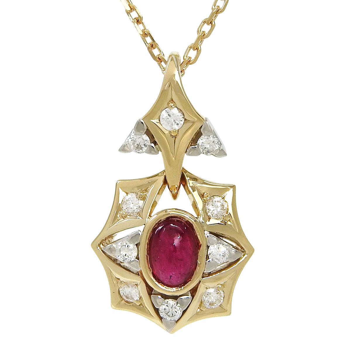 ルビーダイヤモンド ペンダント R0.56/D0.20 イエローゴールド K18YG プラチナ Pt900 4.5g
