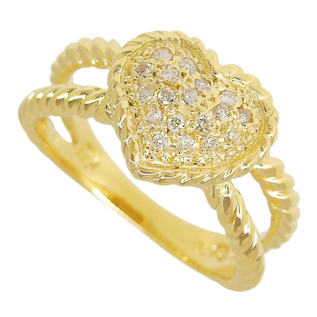 ハート ダイヤモンド リング D0.12 K18YG 5.3g