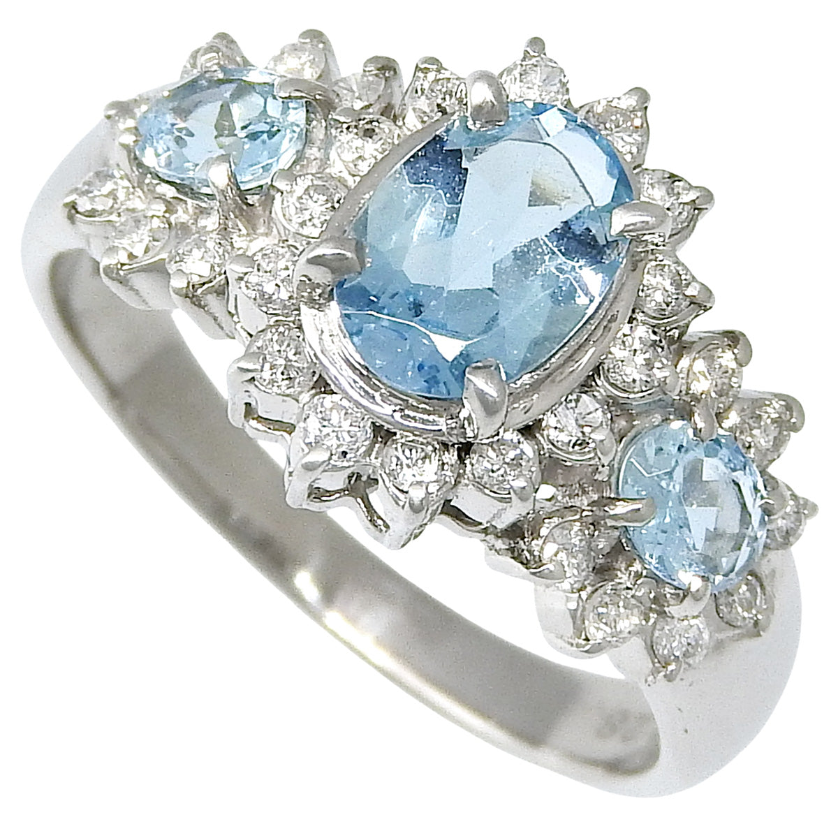 Aquamarine Diamond Ring AQ0.80/D0.28 Platinum Pt900 Size 10 (US) / 50 (EU) 5.5g