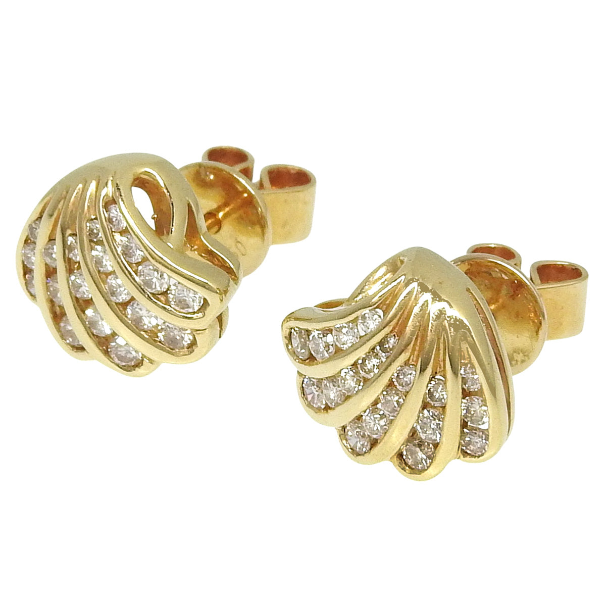 ダイヤモンド シェルピアス D0.20,0.20 イエローゴールド K18YG 3.3g