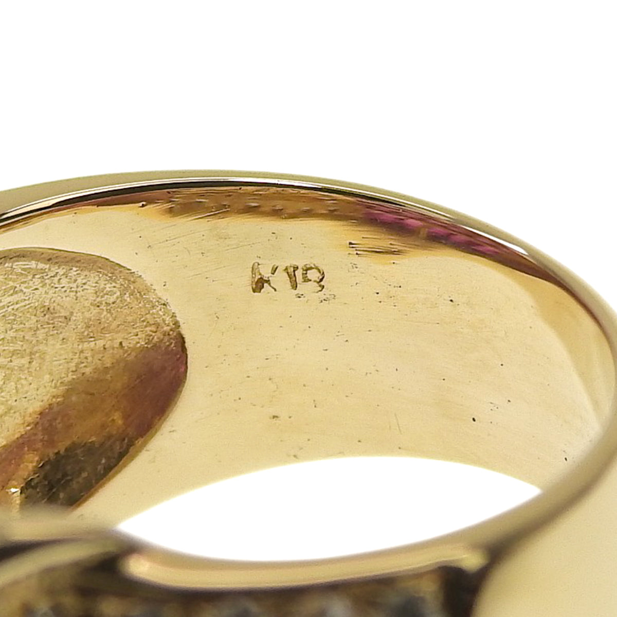 Pavé diamond and four-row ruby ​​ring, R2.19/D0.49, 18K yellow gold, 9.0g