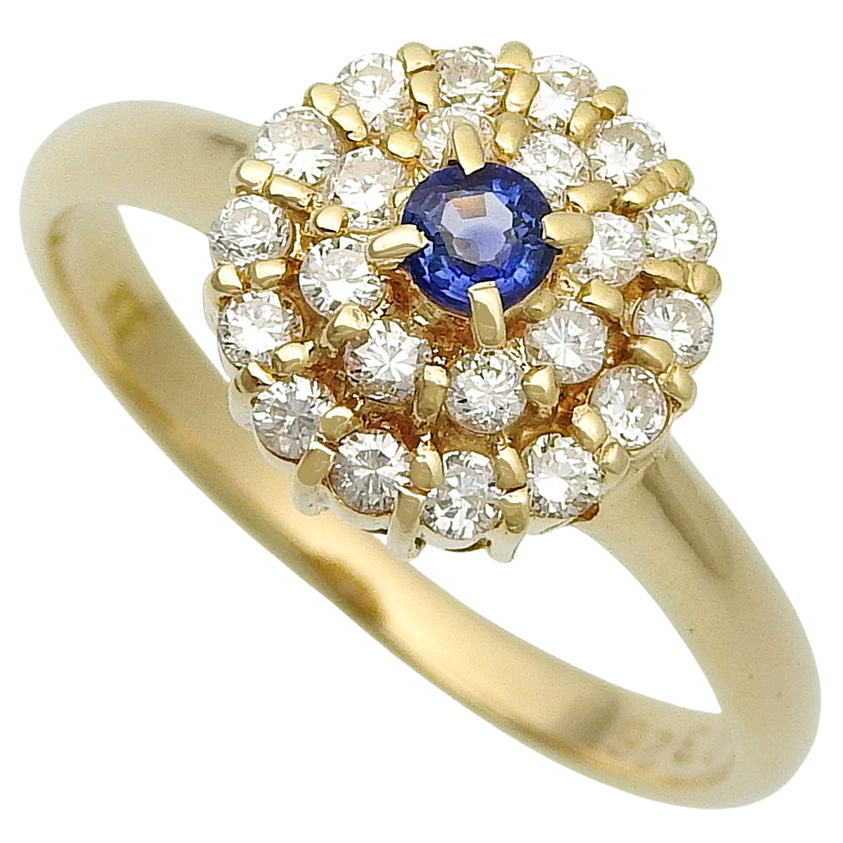 サファイア ダイヤモンド リング S0.11/D0.326 イエローゴールド K18YG 2.7g