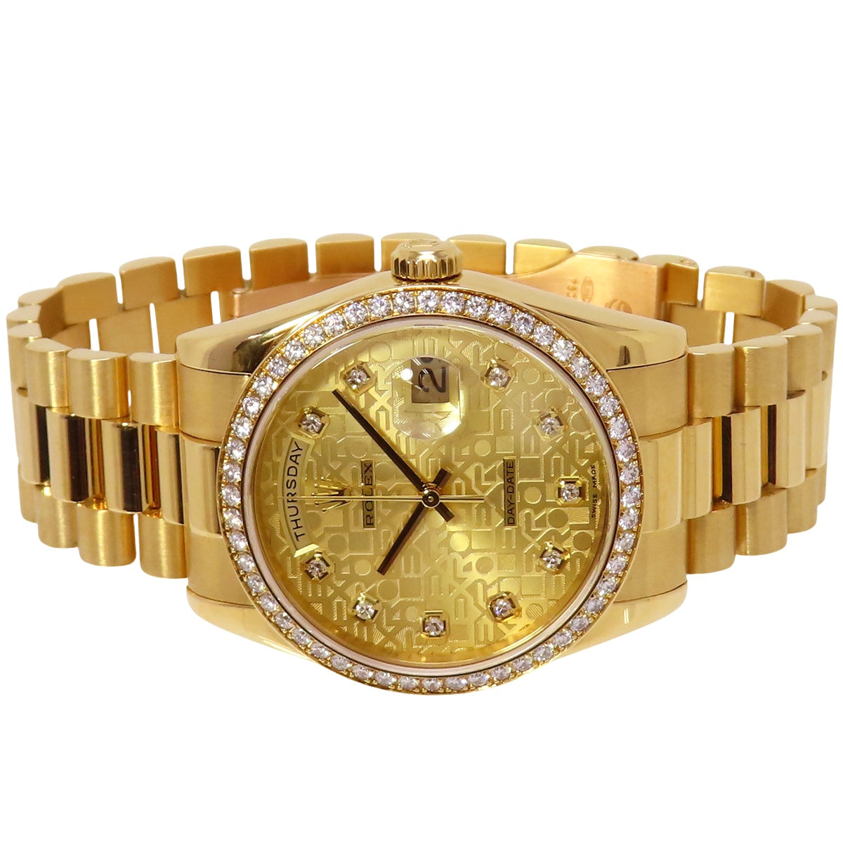 日期星期显示钻石表圈 118348G YG P 系列香槟色电脑表盘 10PD 自动男士腕表