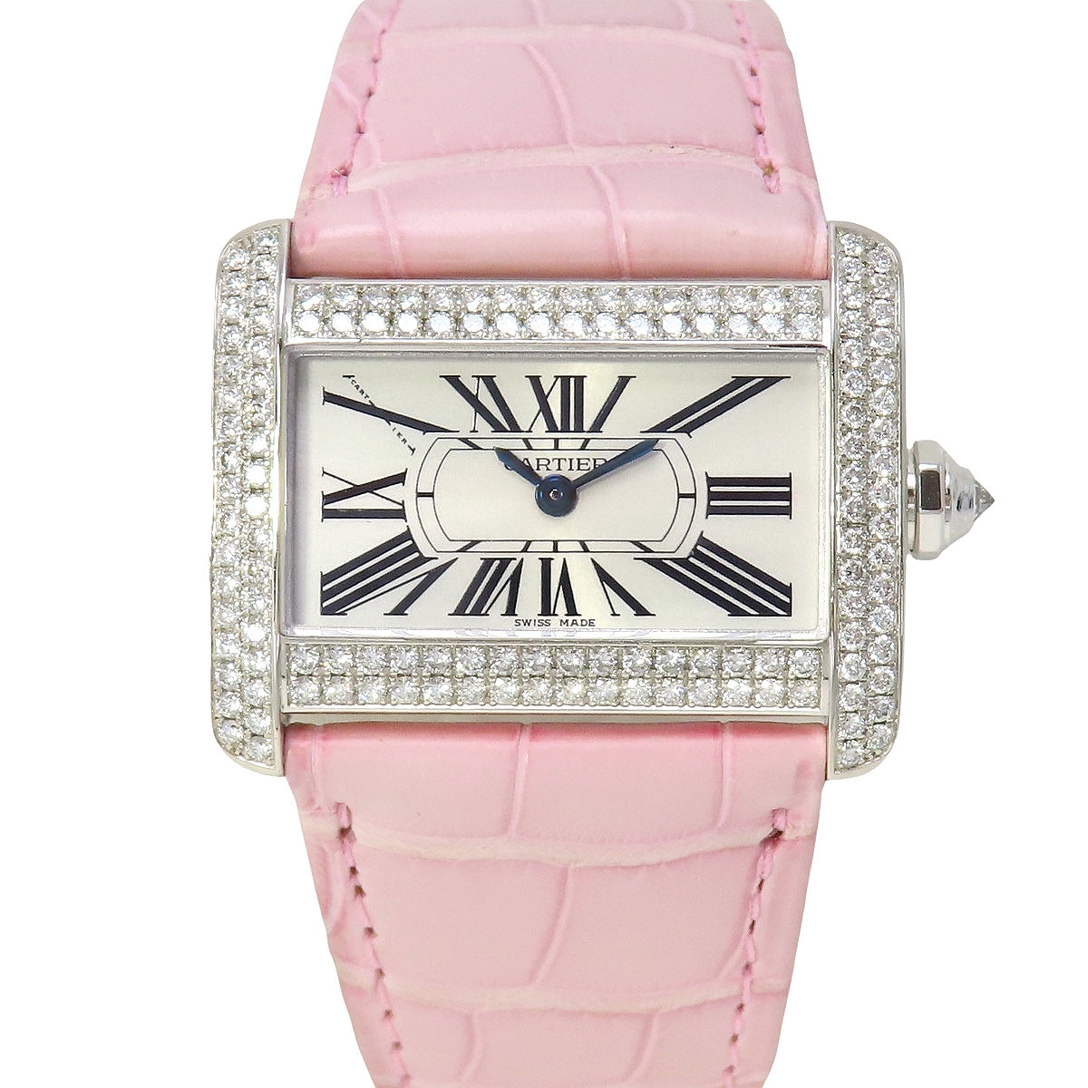 Cartier Tank Divan Mini Diamond Bezel WA301236 SS/Leather White Quartz Ladies