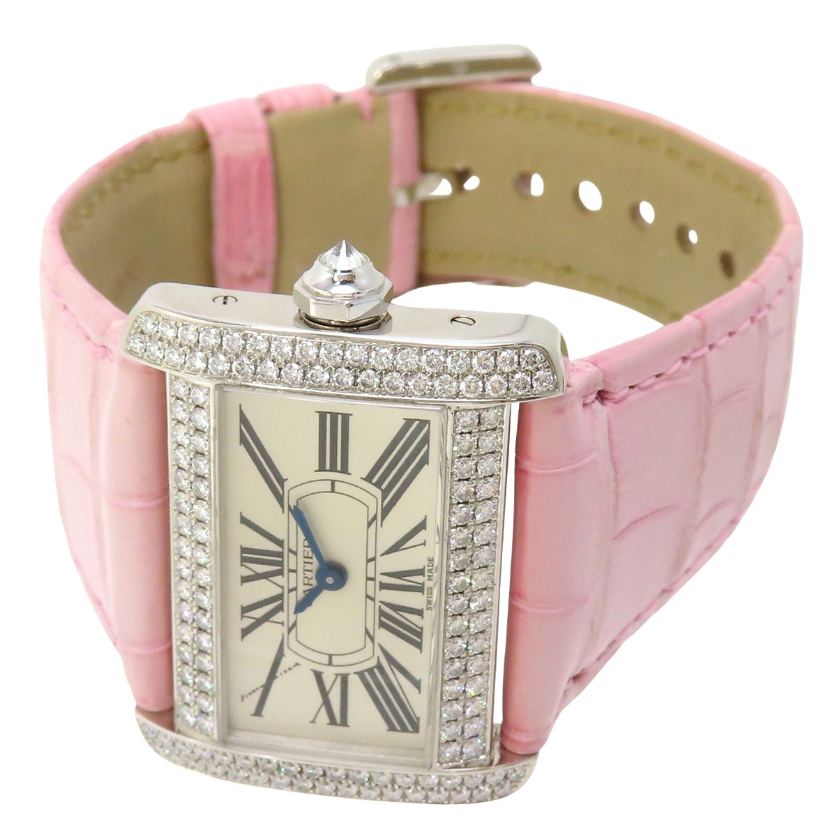Cartier Tank Divan Mini Diamond Bezel WA301236 SS/Leather White Quartz Ladies