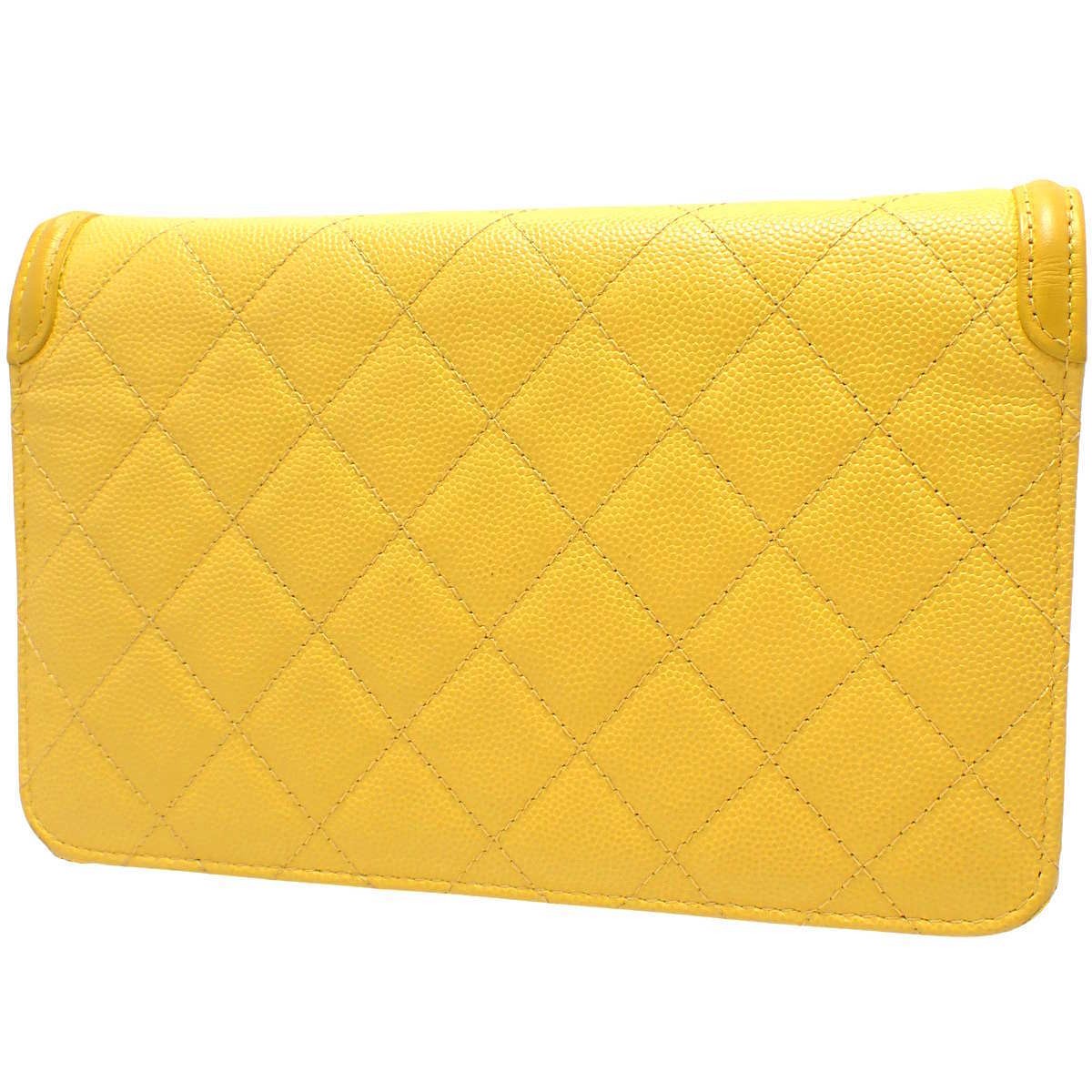 Matelasse CC Filigree Chain Wallet in Yellow Caviar Leather A84451