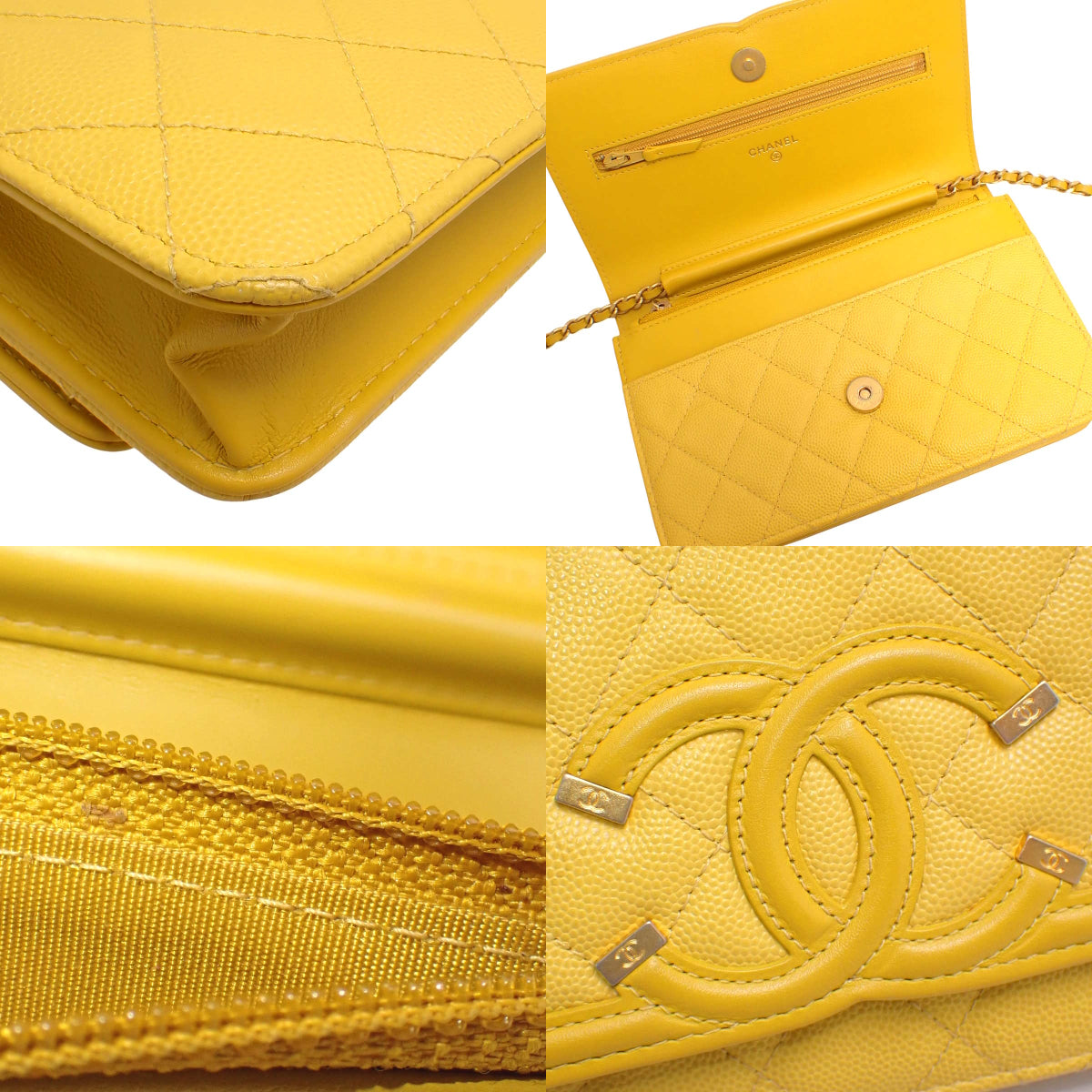 Matelasse CC Filigree Chain Wallet in Yellow Caviar Leather A84451
