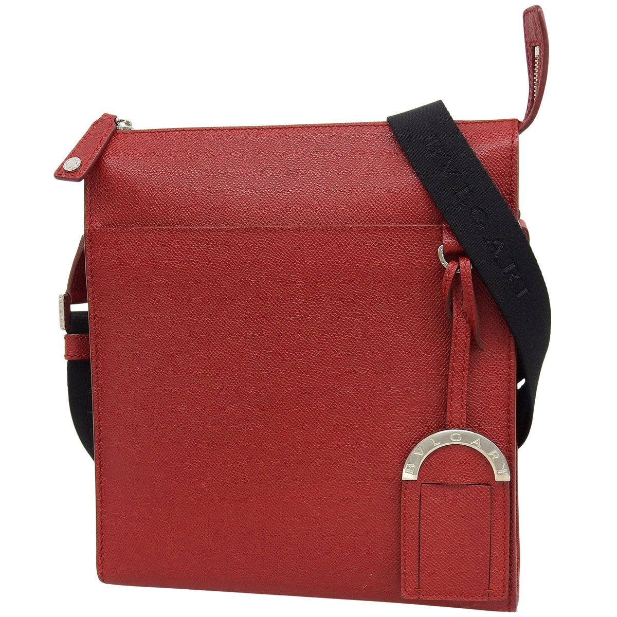 BVLGARI BVLGARI Man Messenger Bag in Grained Leather, Red