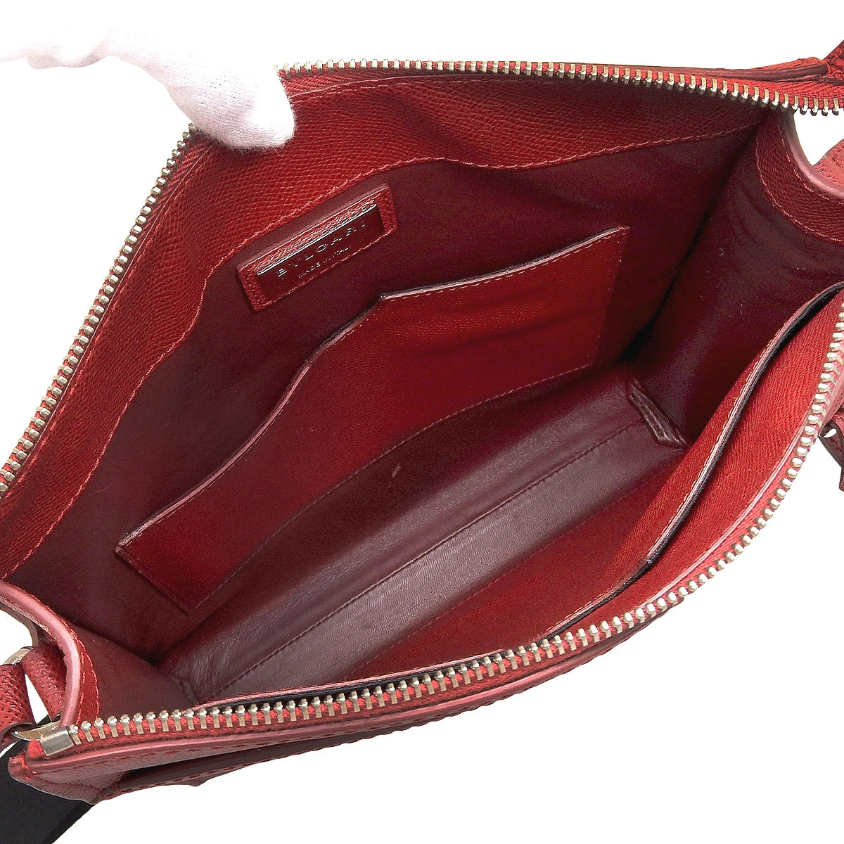 BVLGARI BVLGARI Man Messenger Bag in Grained Leather, Red