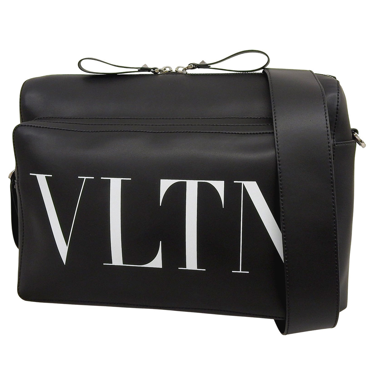 黑色皮革VLTN标志单肩包