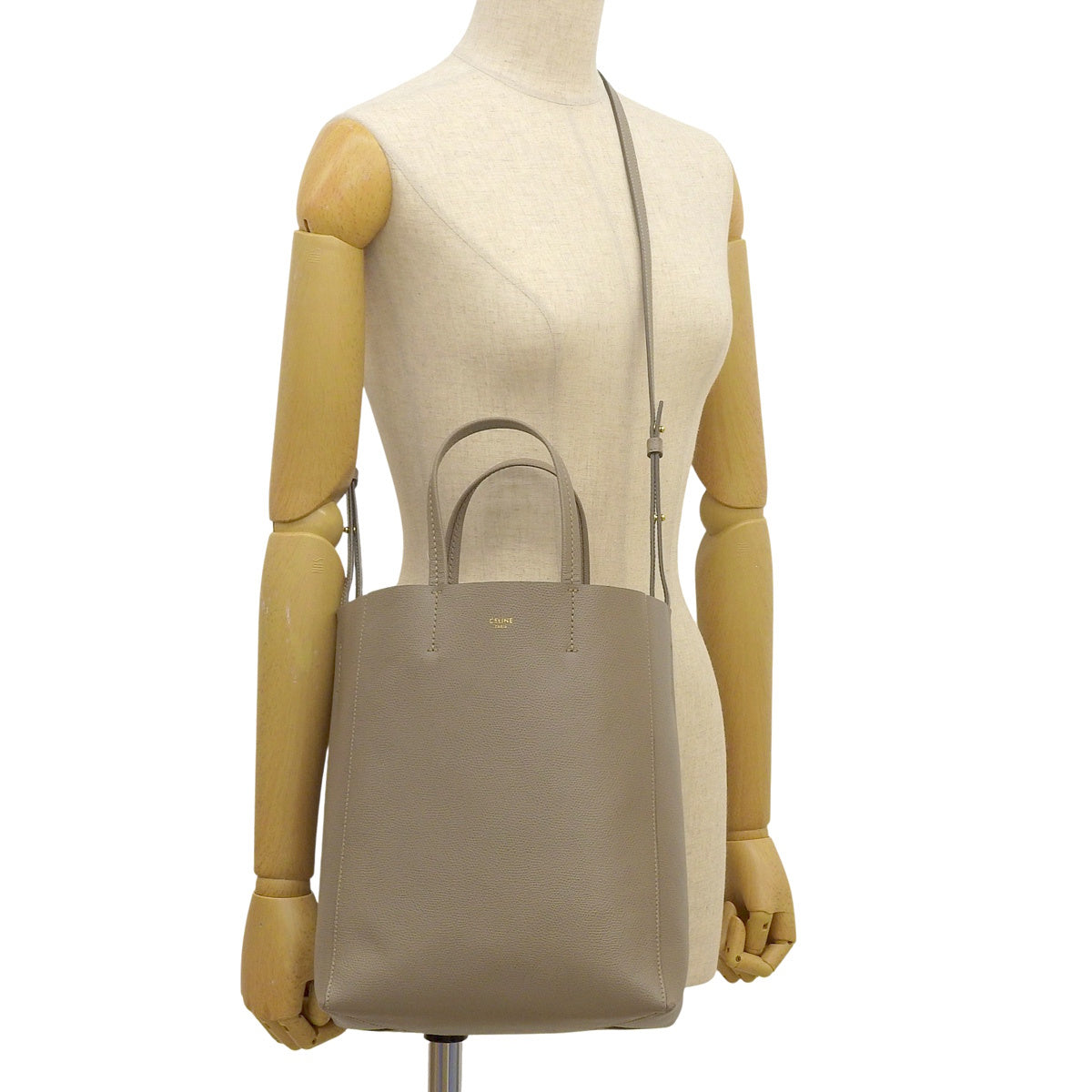 Vertical Cabas Small Leather Greige 189813