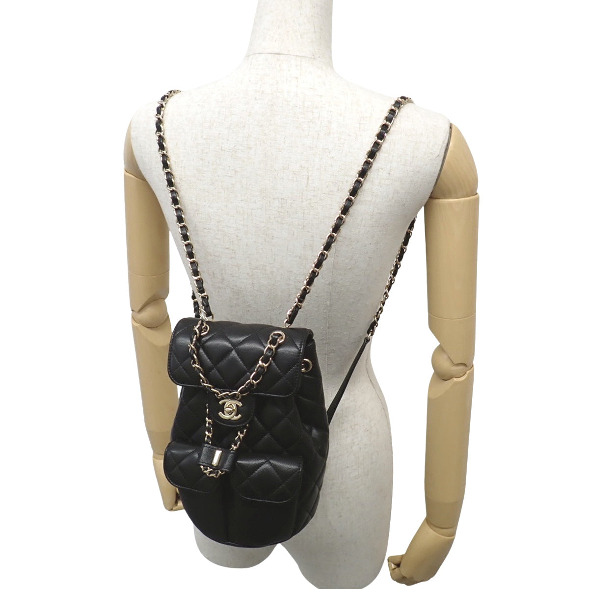 Matelasse Coco Mark Mini Backpack in Black Leather