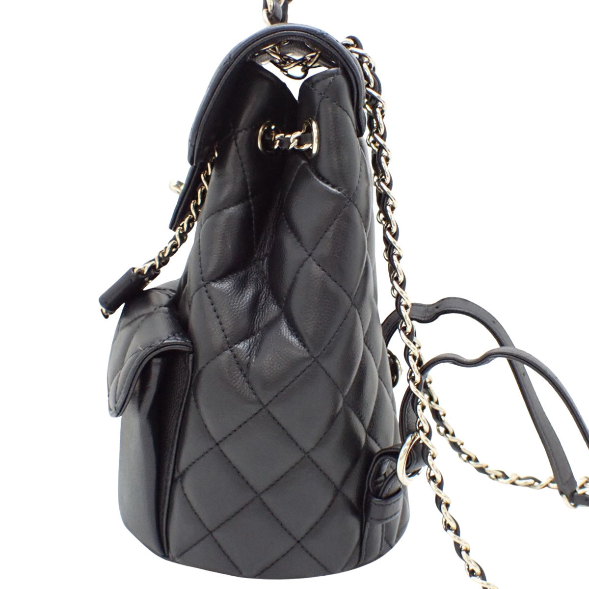 Matelasse Coco Mark Mini Backpack in Black Leather