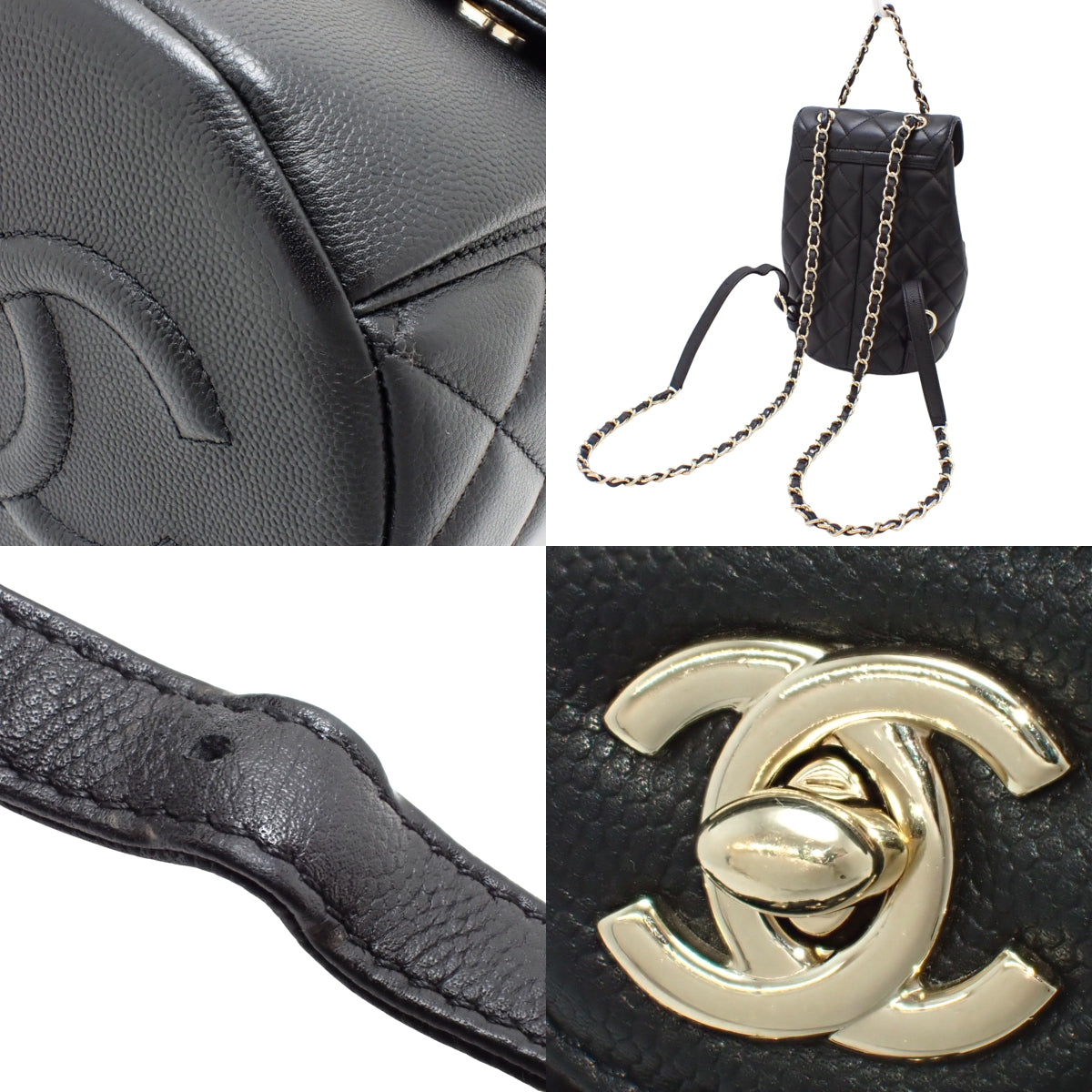 Matelasse Coco Mark Mini Backpack in Black Leather