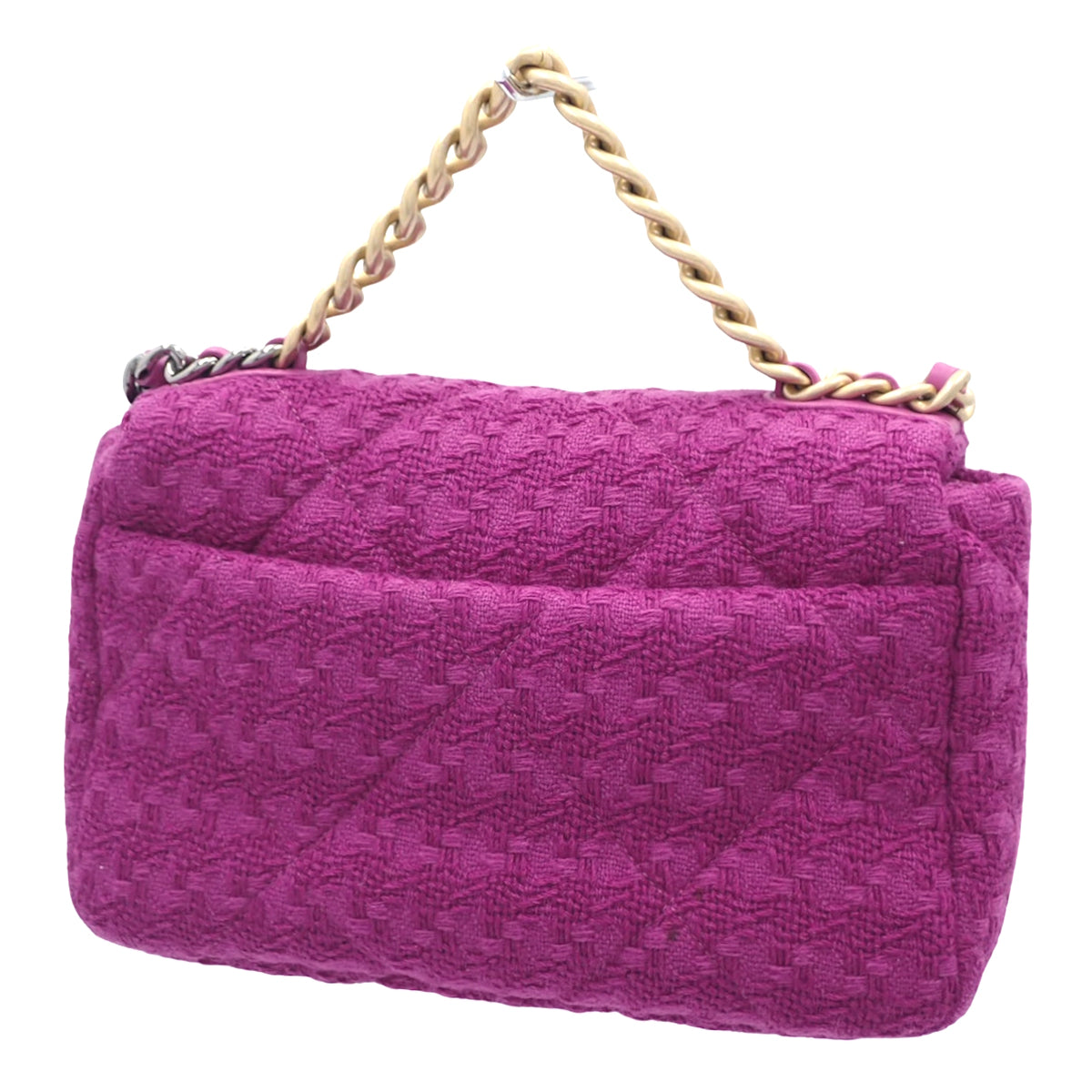 香奈儿 19 Coco Mark 紫色斜纹软呢链条肩背包