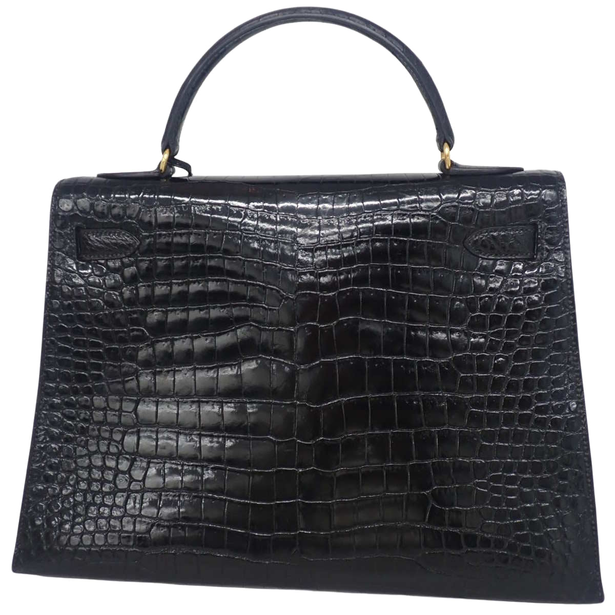 Kelly 32 (External Stitching) Crocodile Black with Gold Hardware and 〇I Stamp