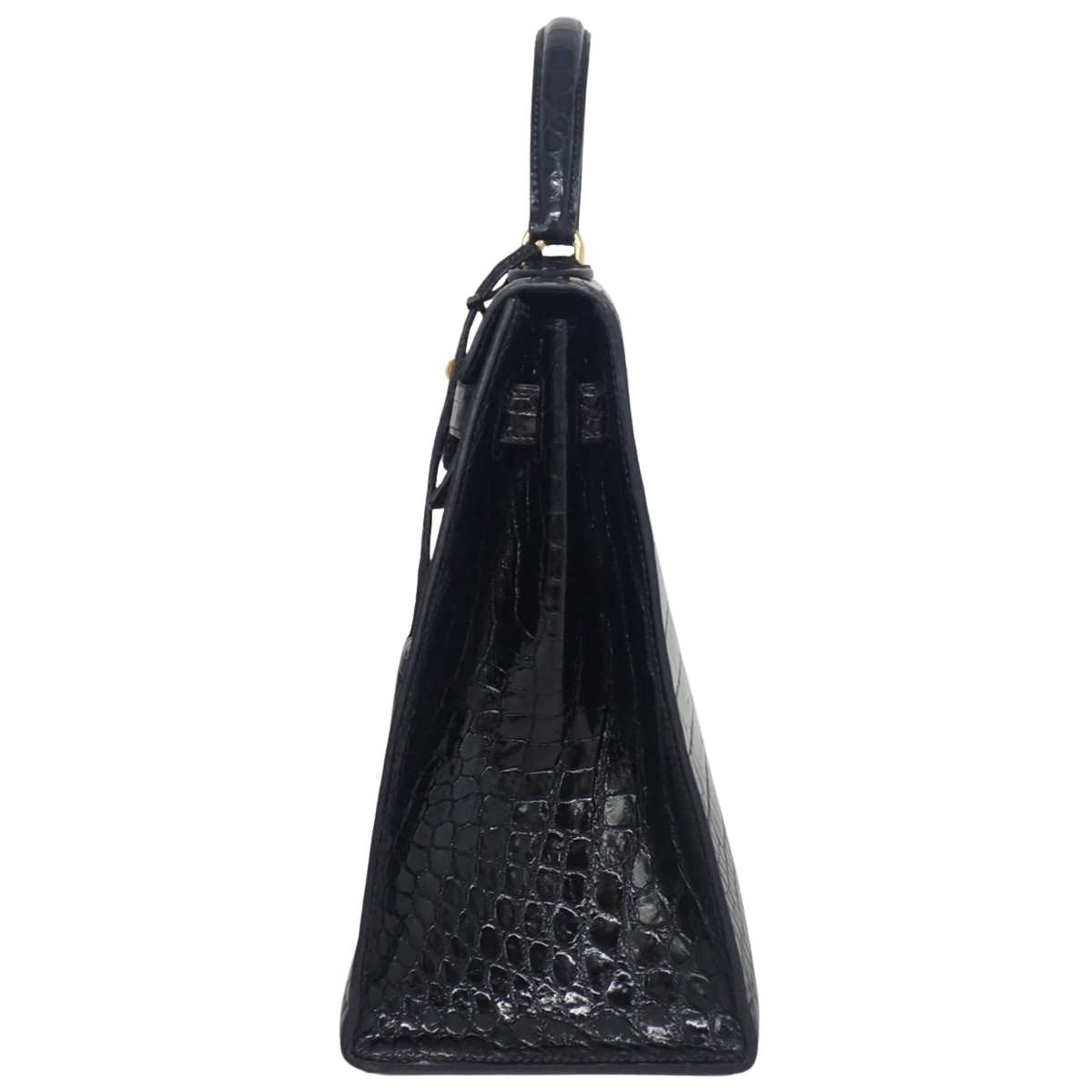 Kelly 32 (External Stitching) Crocodile Black with Gold Hardware and 〇I Stamp