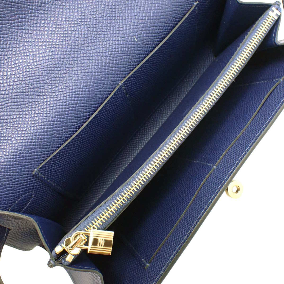 Kelly To-Go Wallet in Epson Blue Sapphire with Gold Hardware and K Stamp
