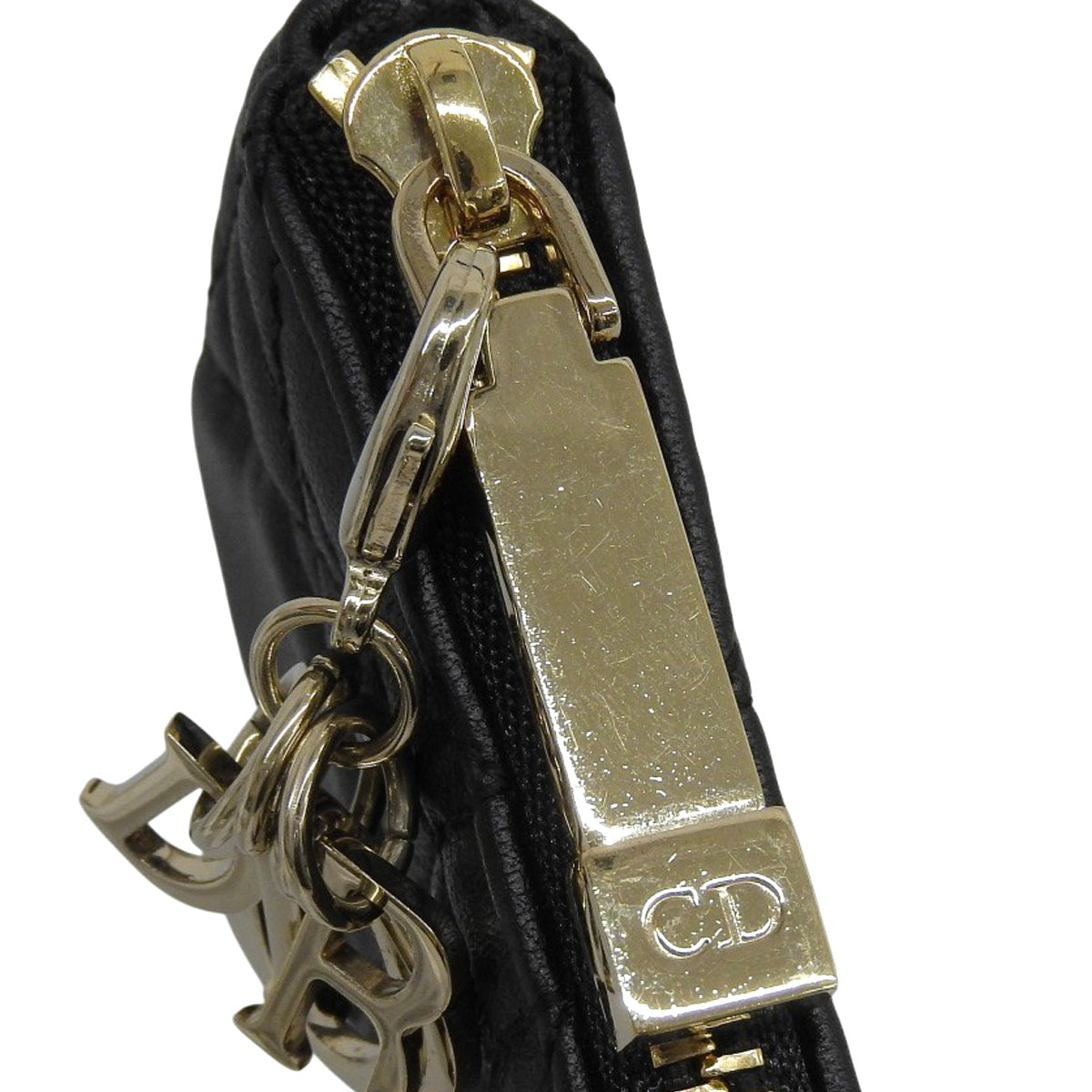 Cannage Lady Dior Zip Coin Purse Lambskin Black